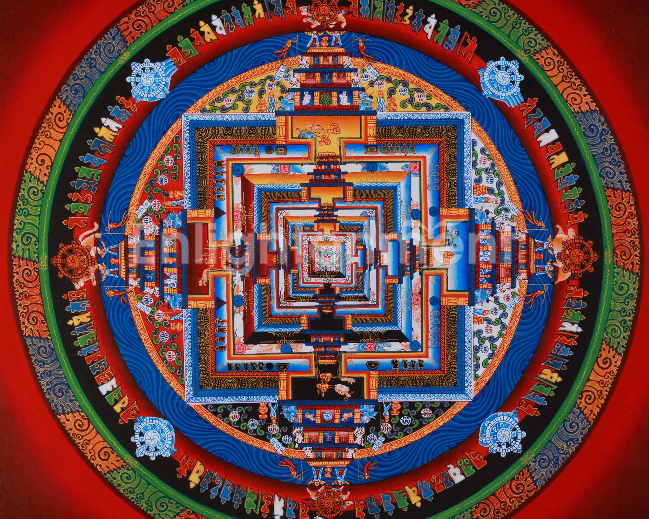 Buddhist Artwork of Kalachakra Mandala | Traditional Wheel of Time Thangka