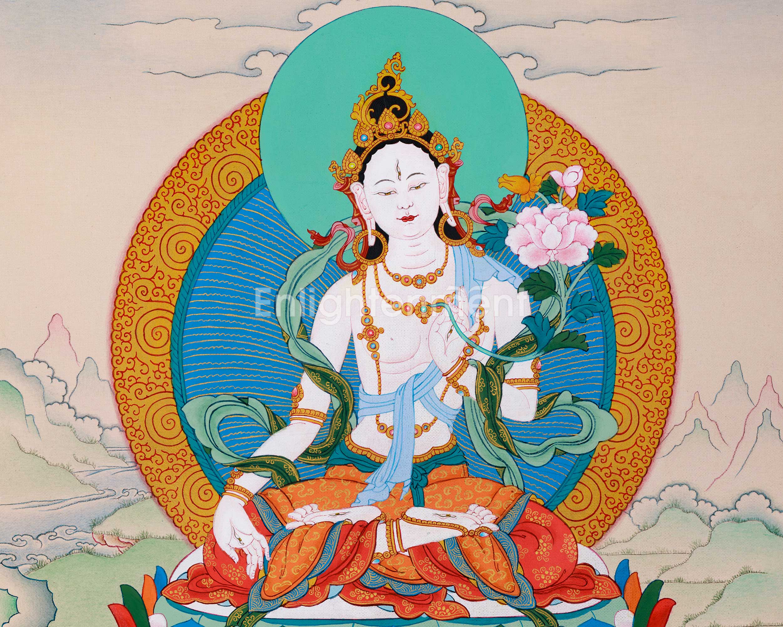 White Tara Meditation Thangka | Traditional Mother Tara Art