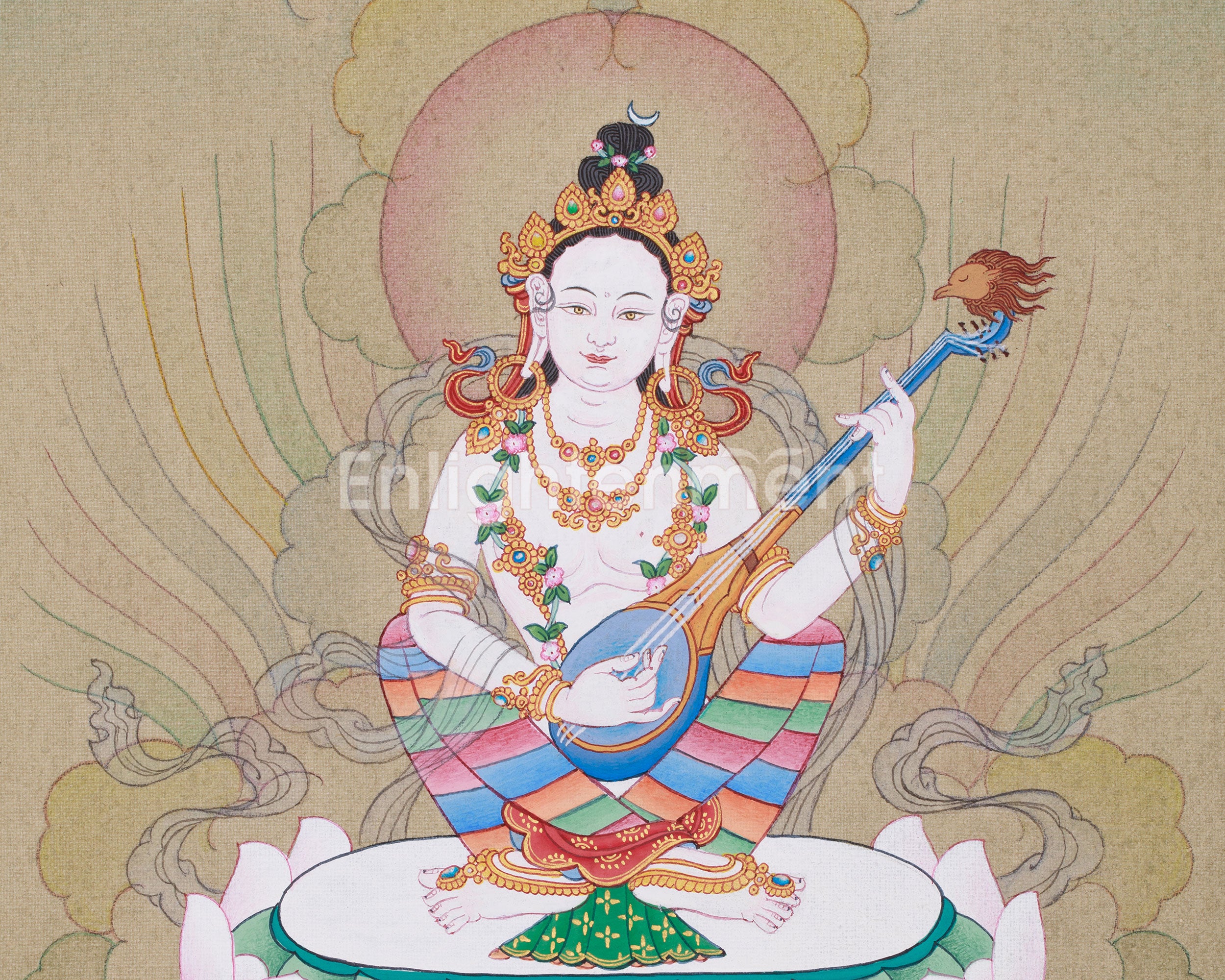 Mini Saraswati Thangka | Wisdom Goddess Wall Hanging