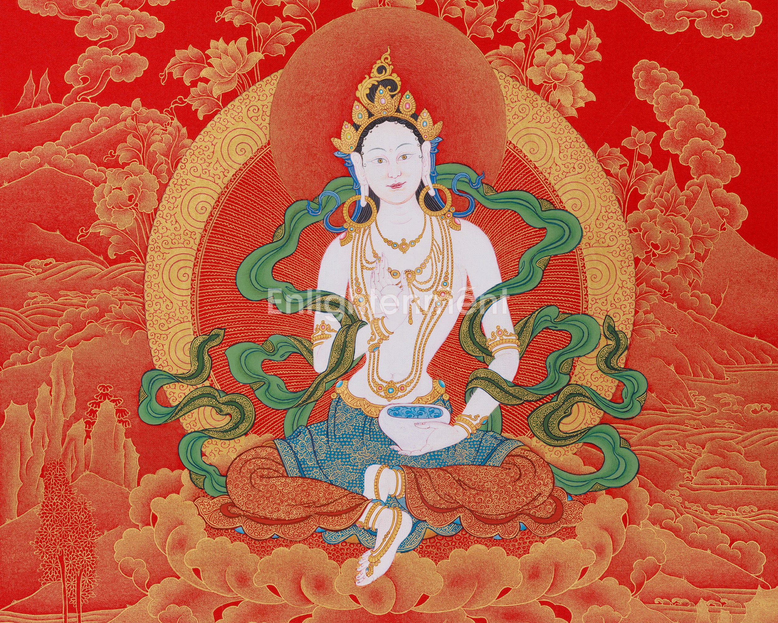 Radiant Gold Yeshe Tsogyal Thangka | Dakini of Buddhism