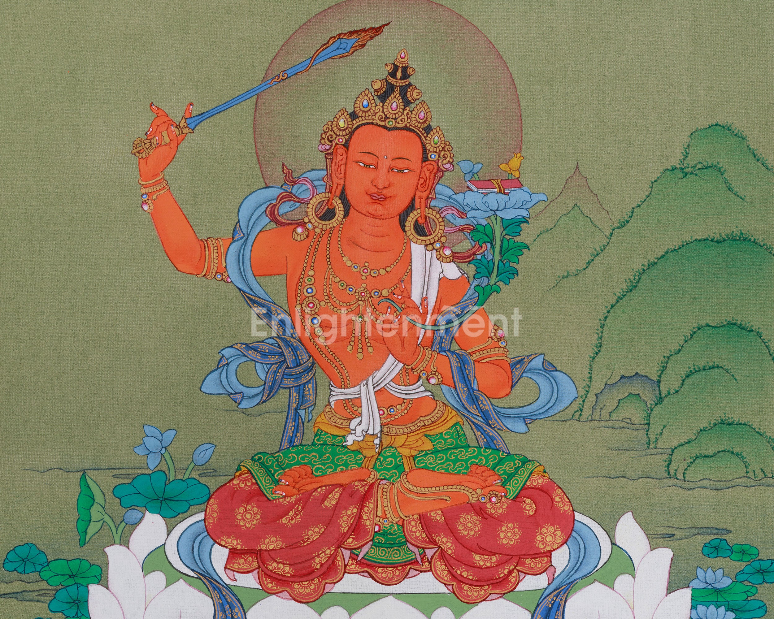 Bodhisattva Manjushri Knowledge Deity Thangka | A Sacred Symbol of Wisdom