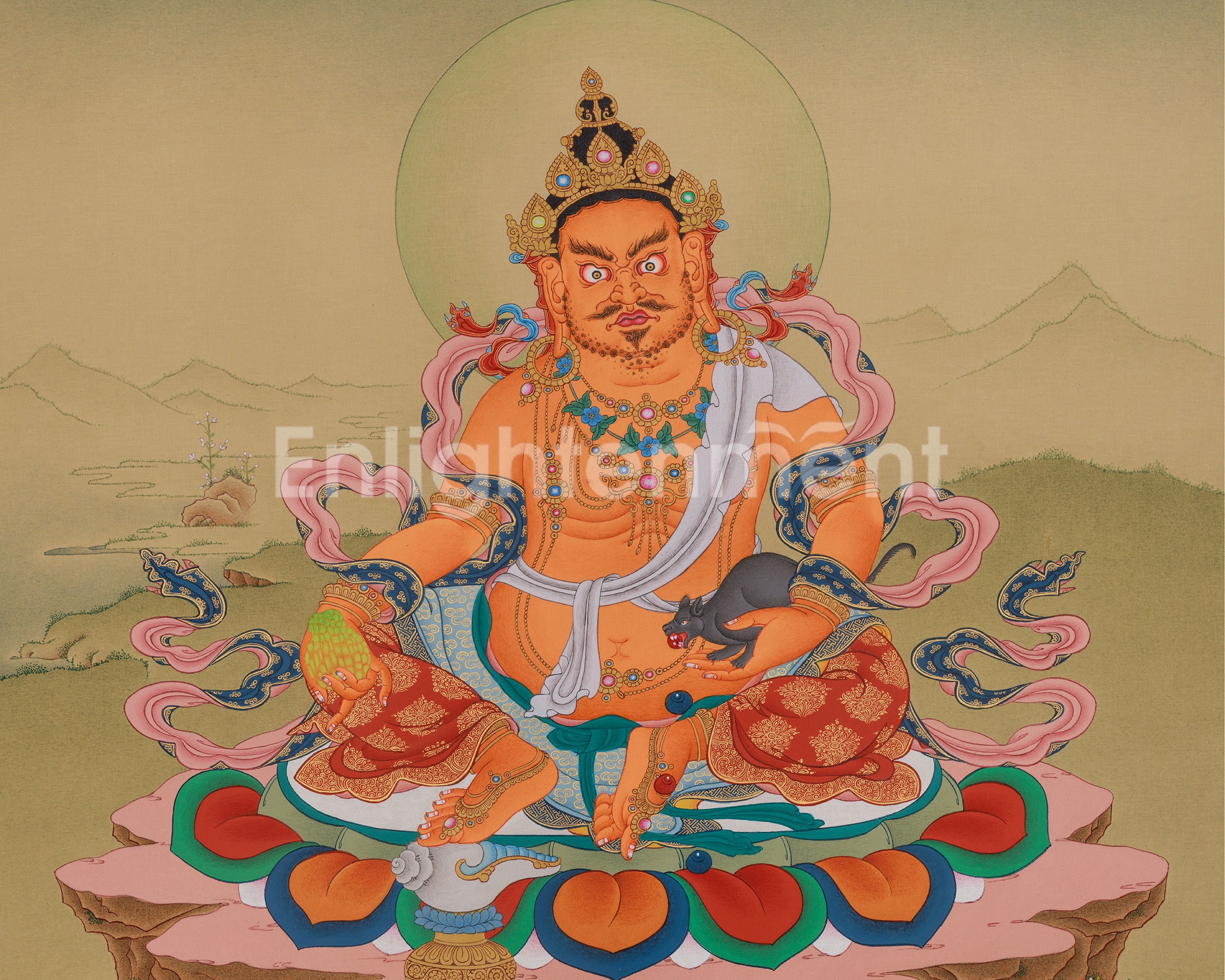Dzambhala Wealth God Thangka | Tibetan Buddhist Prosperity Art