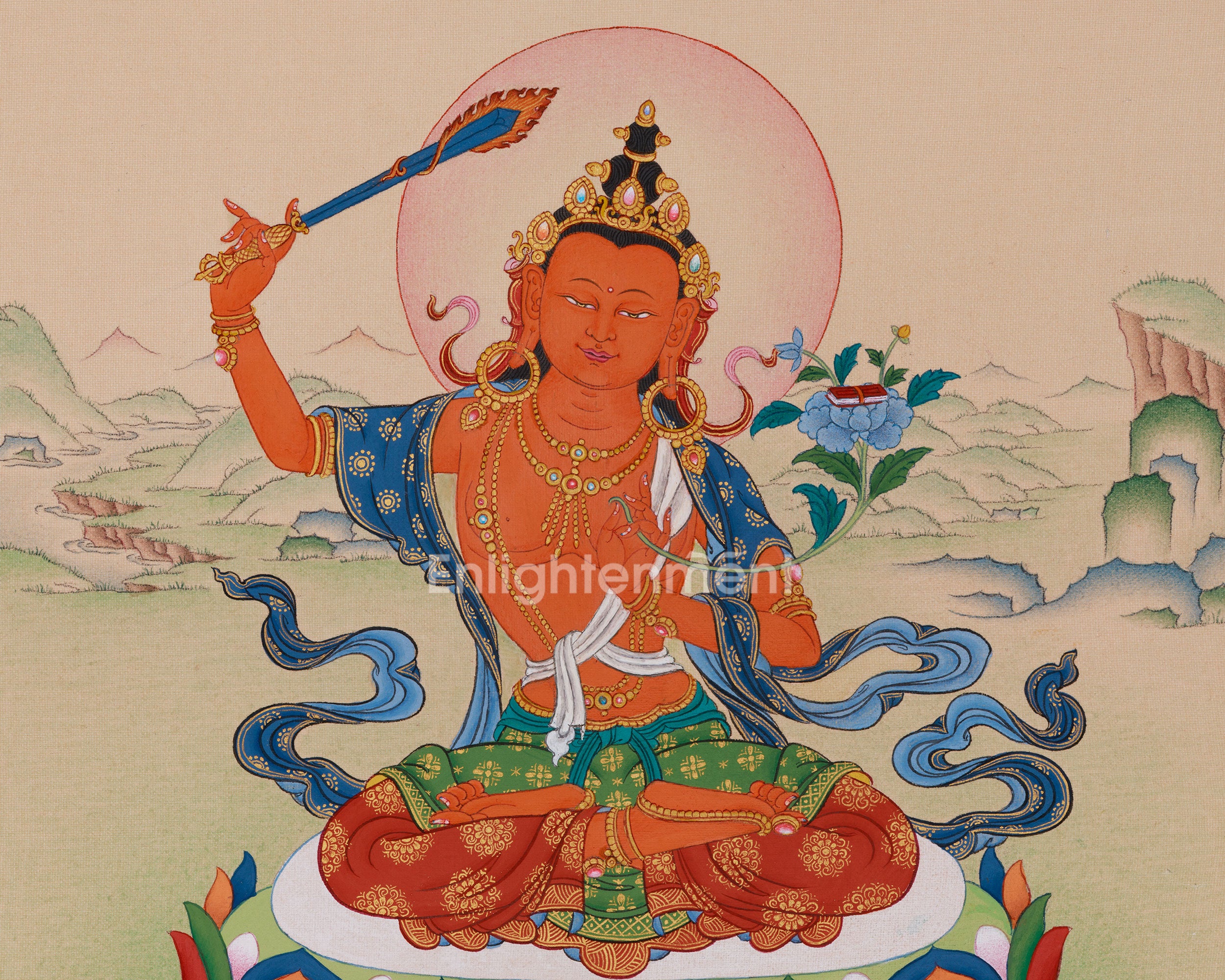 Spiritual Art of Manjushri Bodhisattva | Symbol of Wisdom and Knowledge