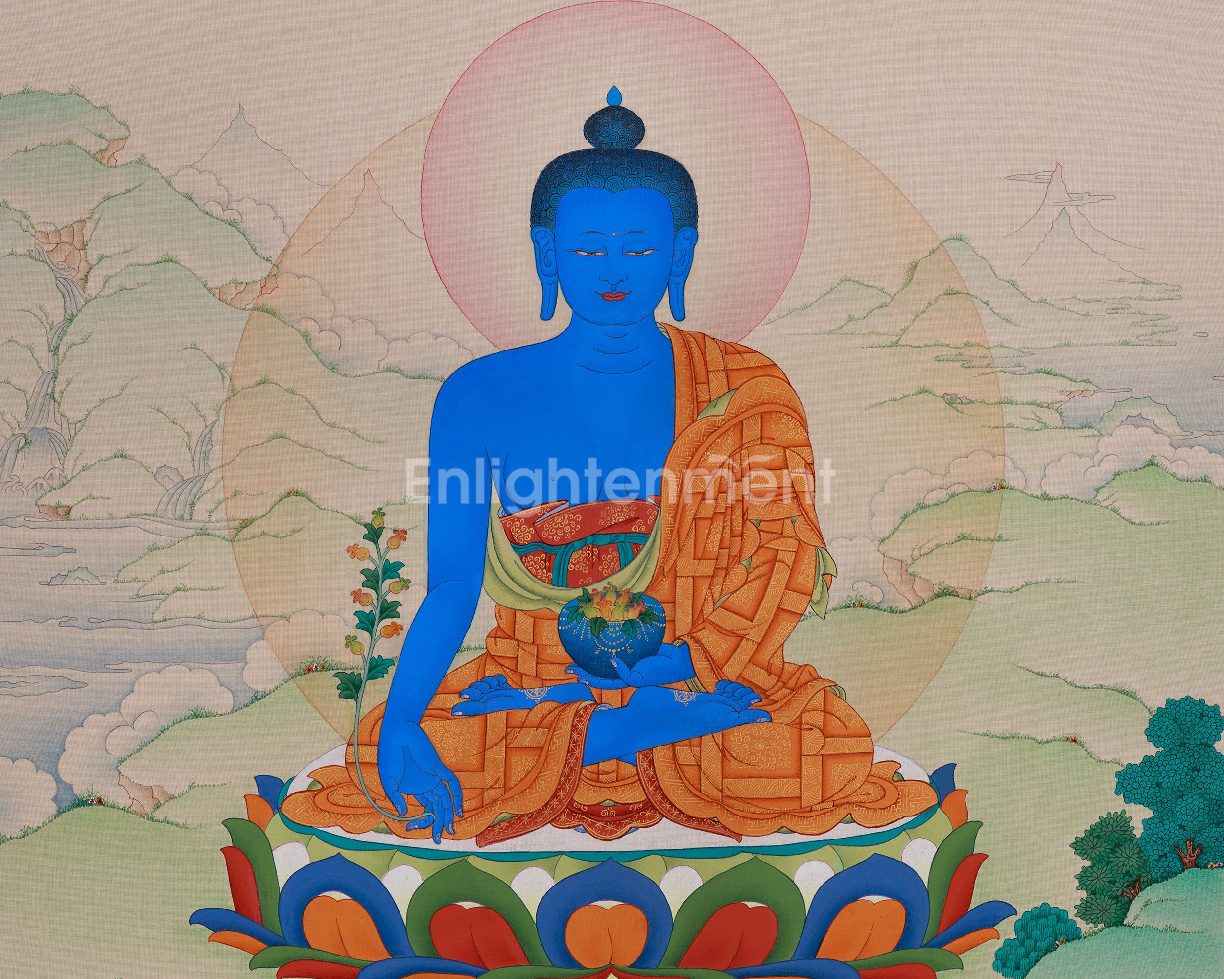 Divine Medicine Buddha Thangka | A Sacred Representation of Healing and Protection