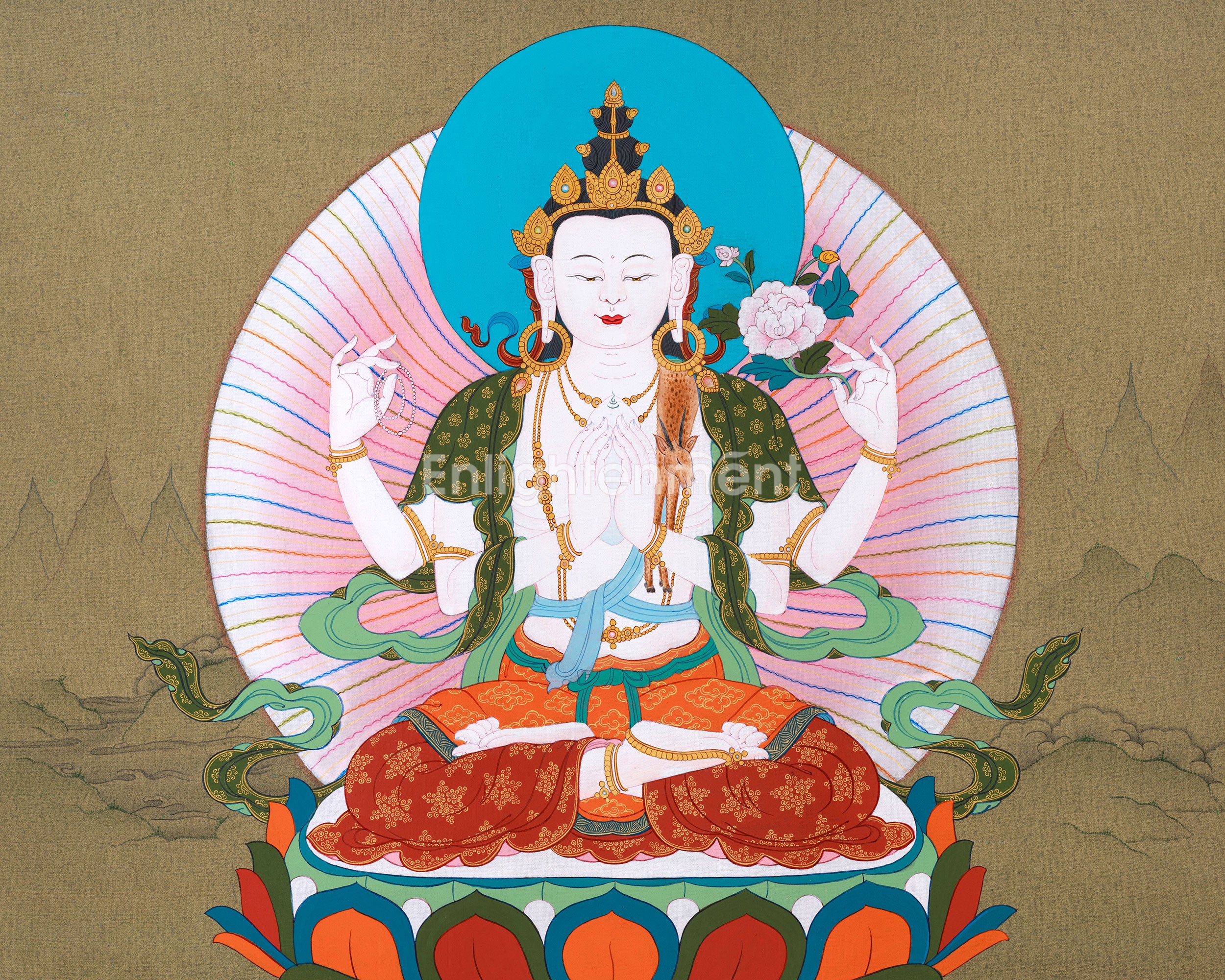 Journey to Compassion: Chenrezig Thangka | Gateway to Inner Tranquility
