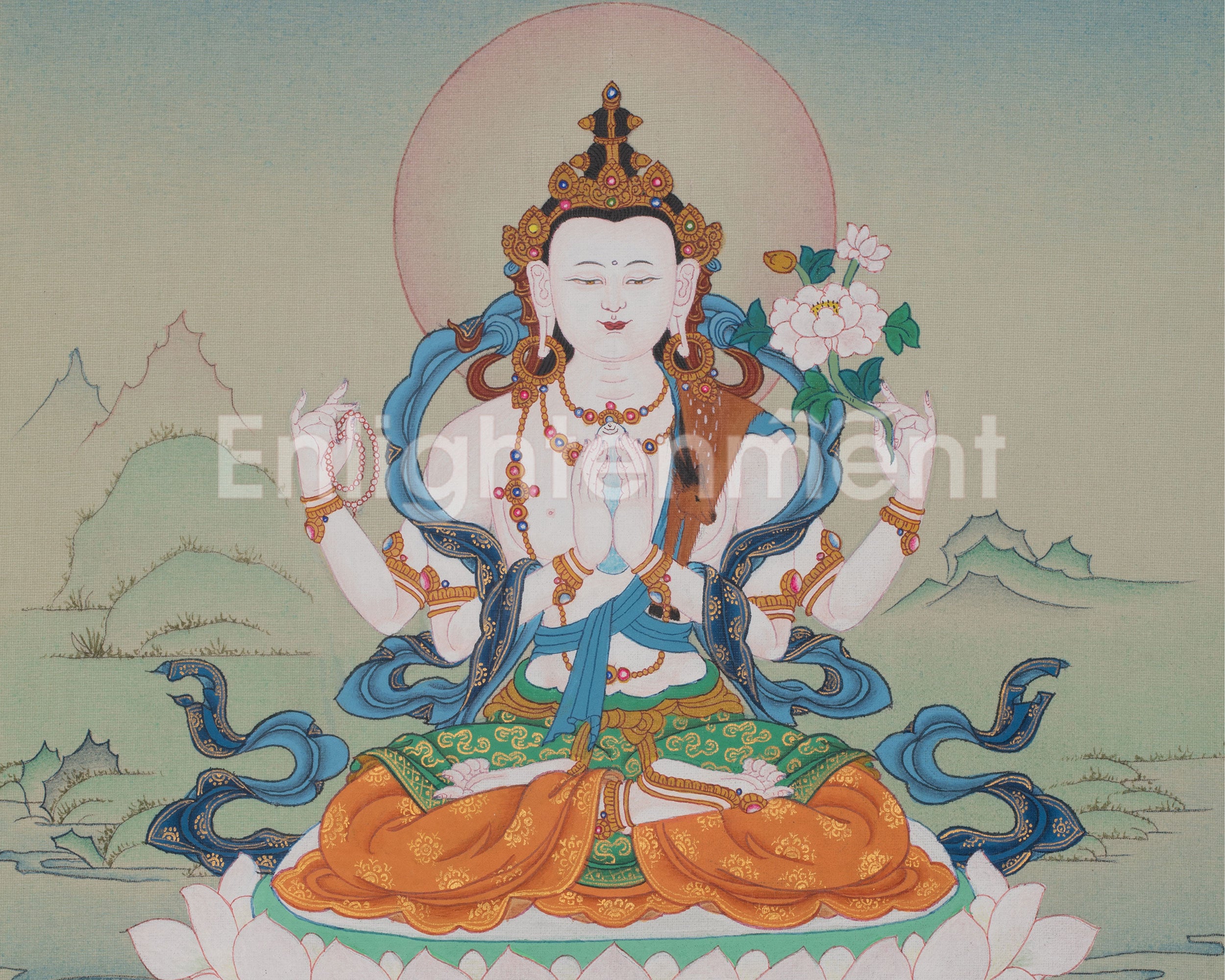Chenrezig Bodhisattva Artwork | Sacred Buddhist Painting | Hand-painted Thangka
