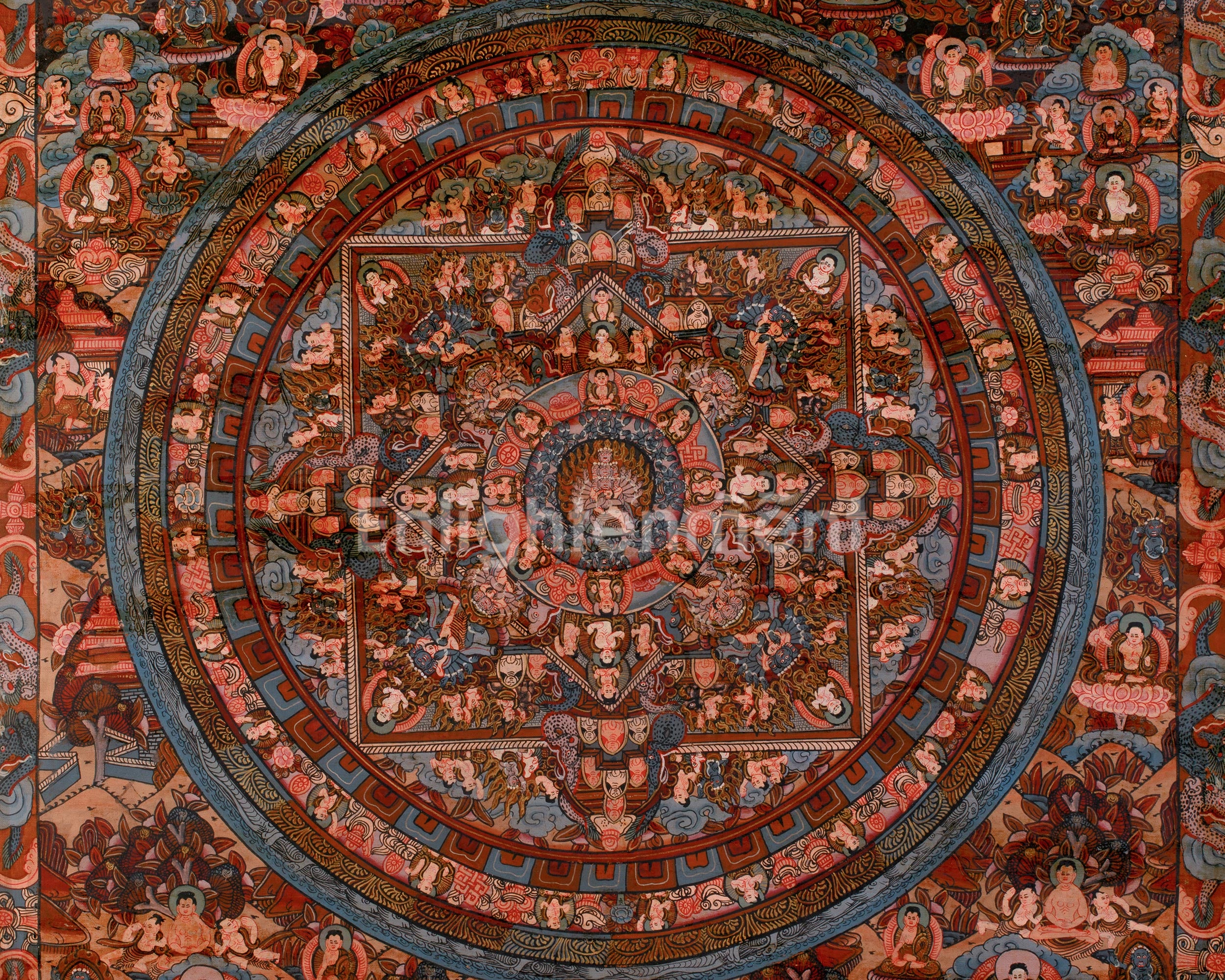 Hand-Painted Yamantaka Mandala Thangka | Wrathful Deity Mandala