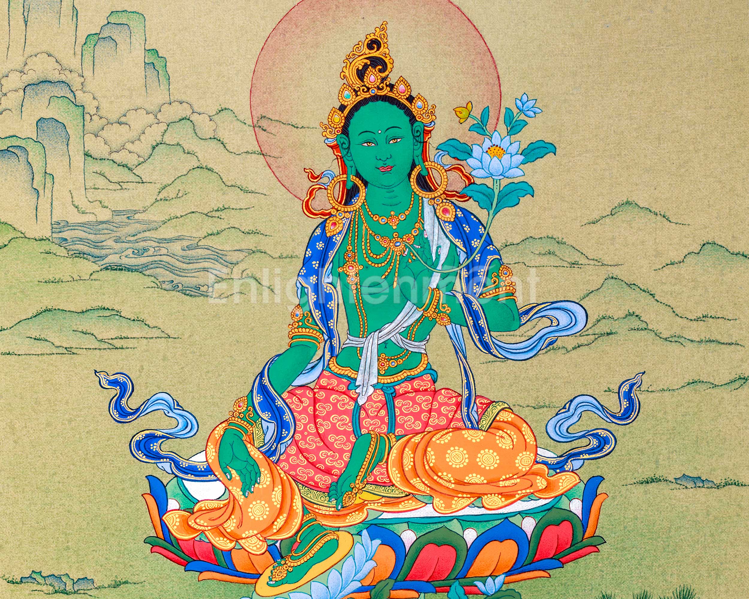 Green Tara Figurine | Buddhist Deity Tara Thangka