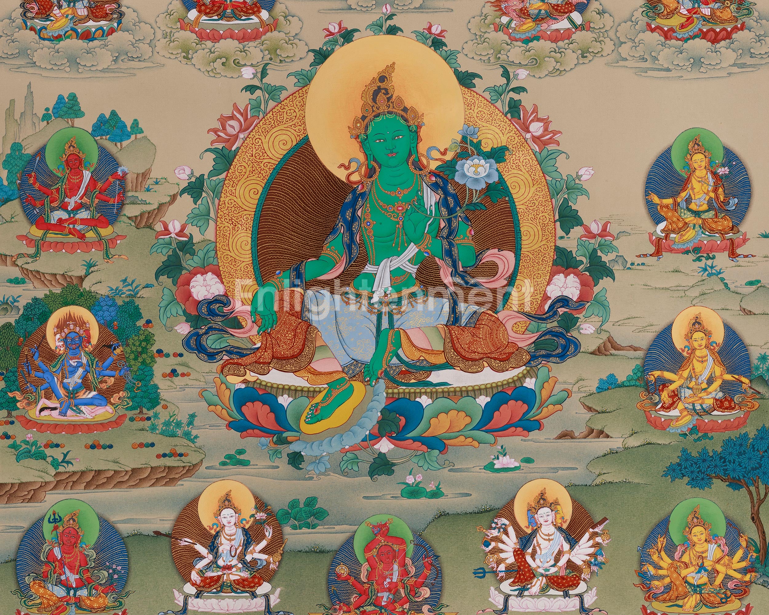 Himalayan 21 Tara Surya Gupta Thangka | Sacred Artwork