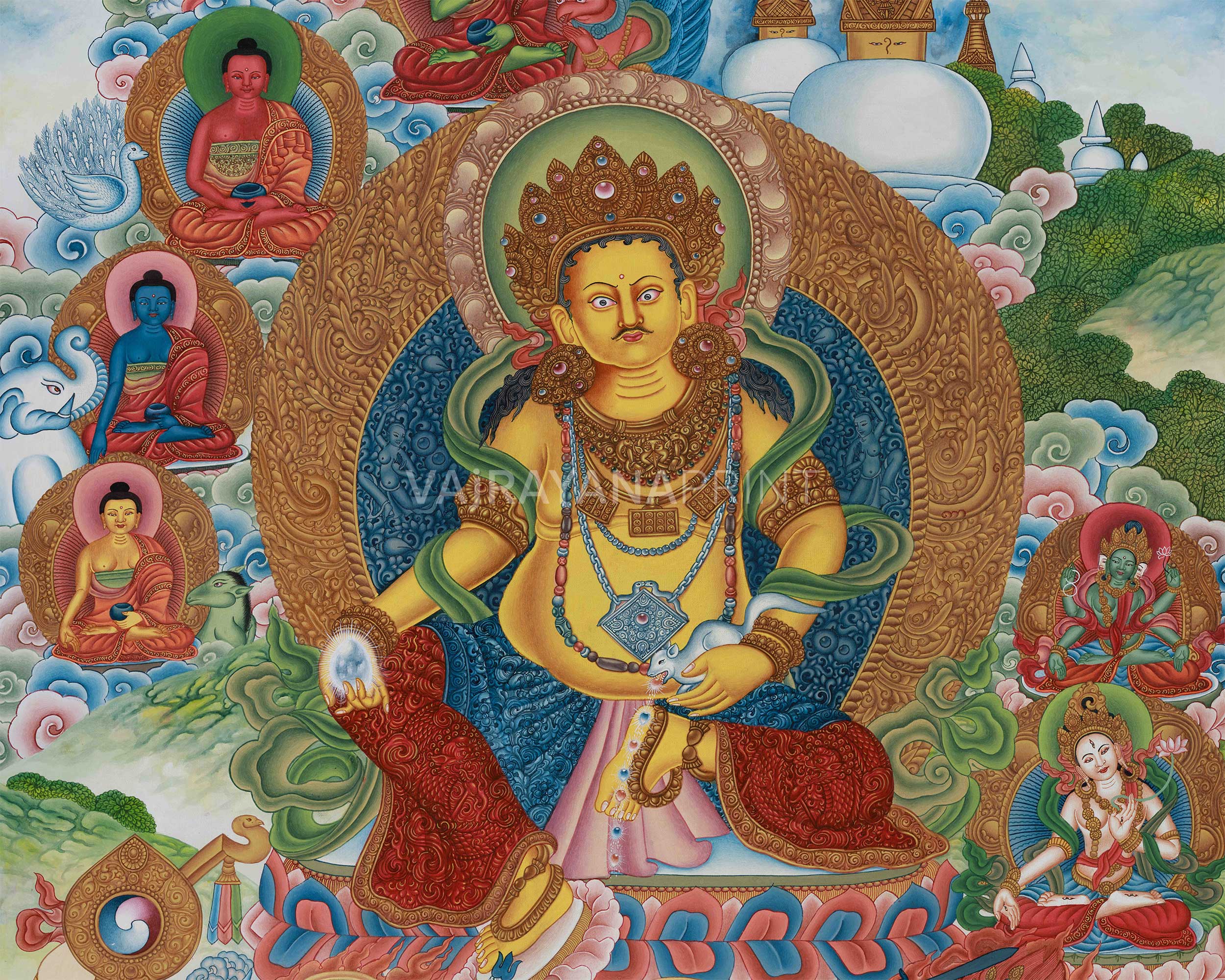 Deity of Wealth, Yellow Dzambhala | Guardian of Prosperity on Cotton Canvas