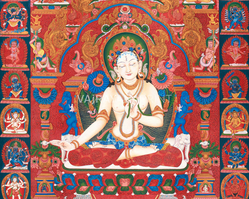 Tara's Radiant Duality: Green Tara and White Tara - Traditional Newari Buddhist Art