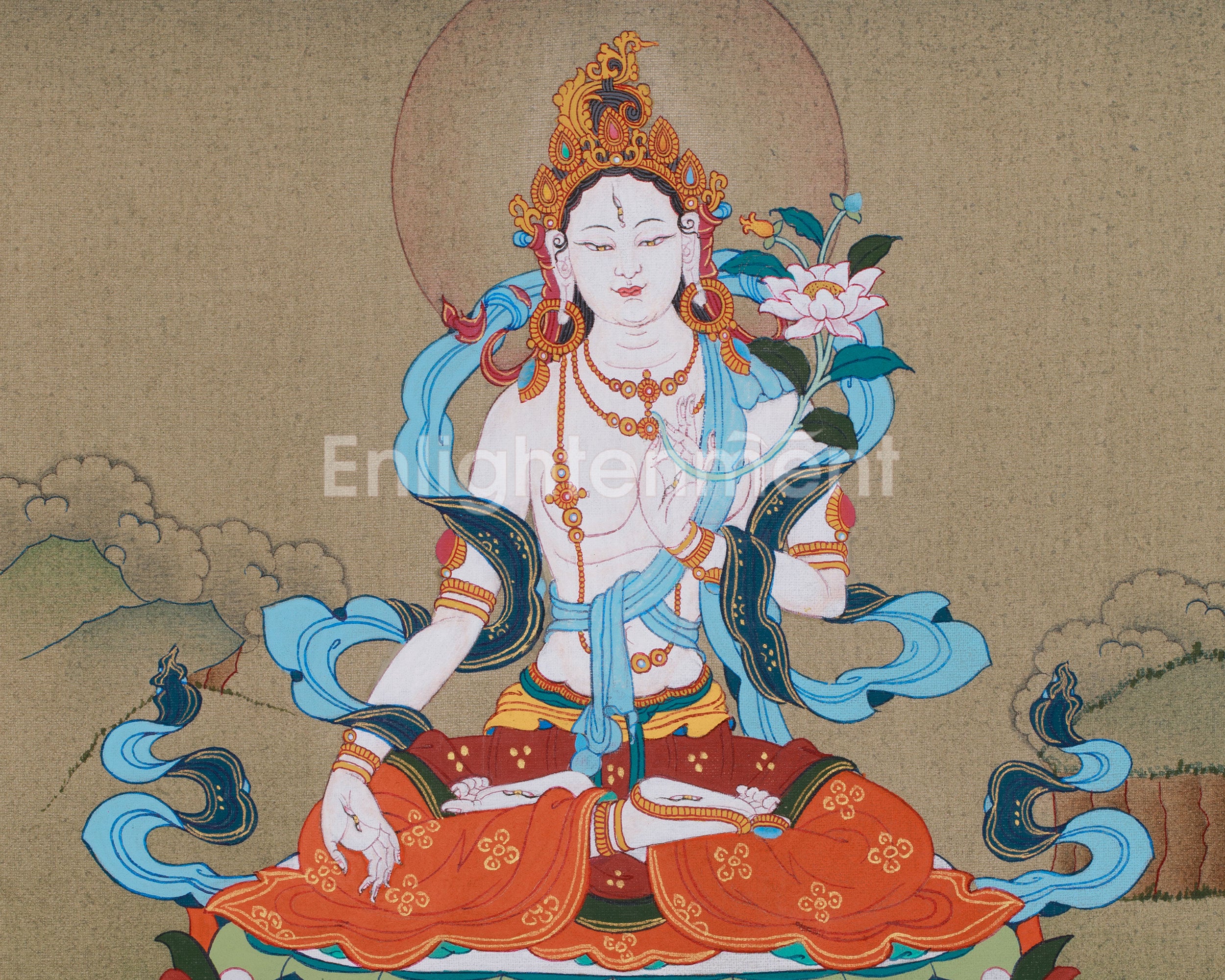 Buddhist Goddess White Tara Thangka | Deity of Longevity and Compassion