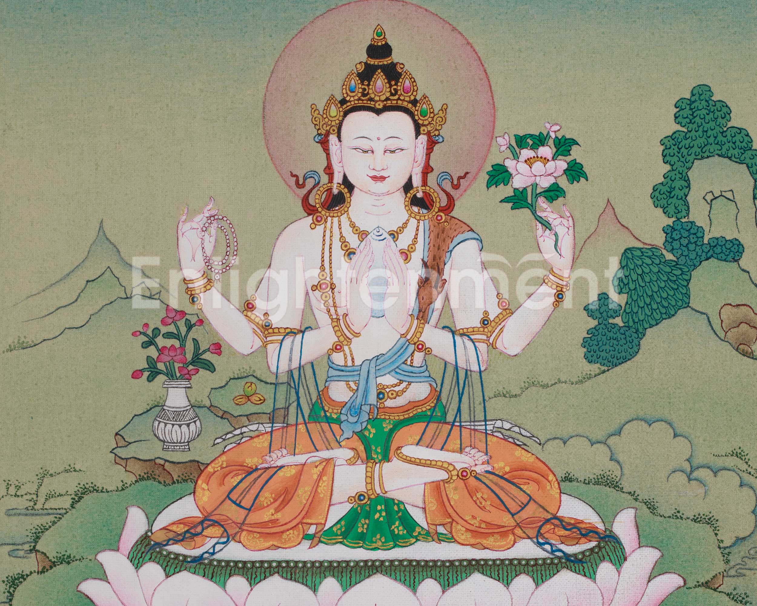 Chenrezig Sacred Art | Avalokiteshvara Thangka | Compassionate Deity