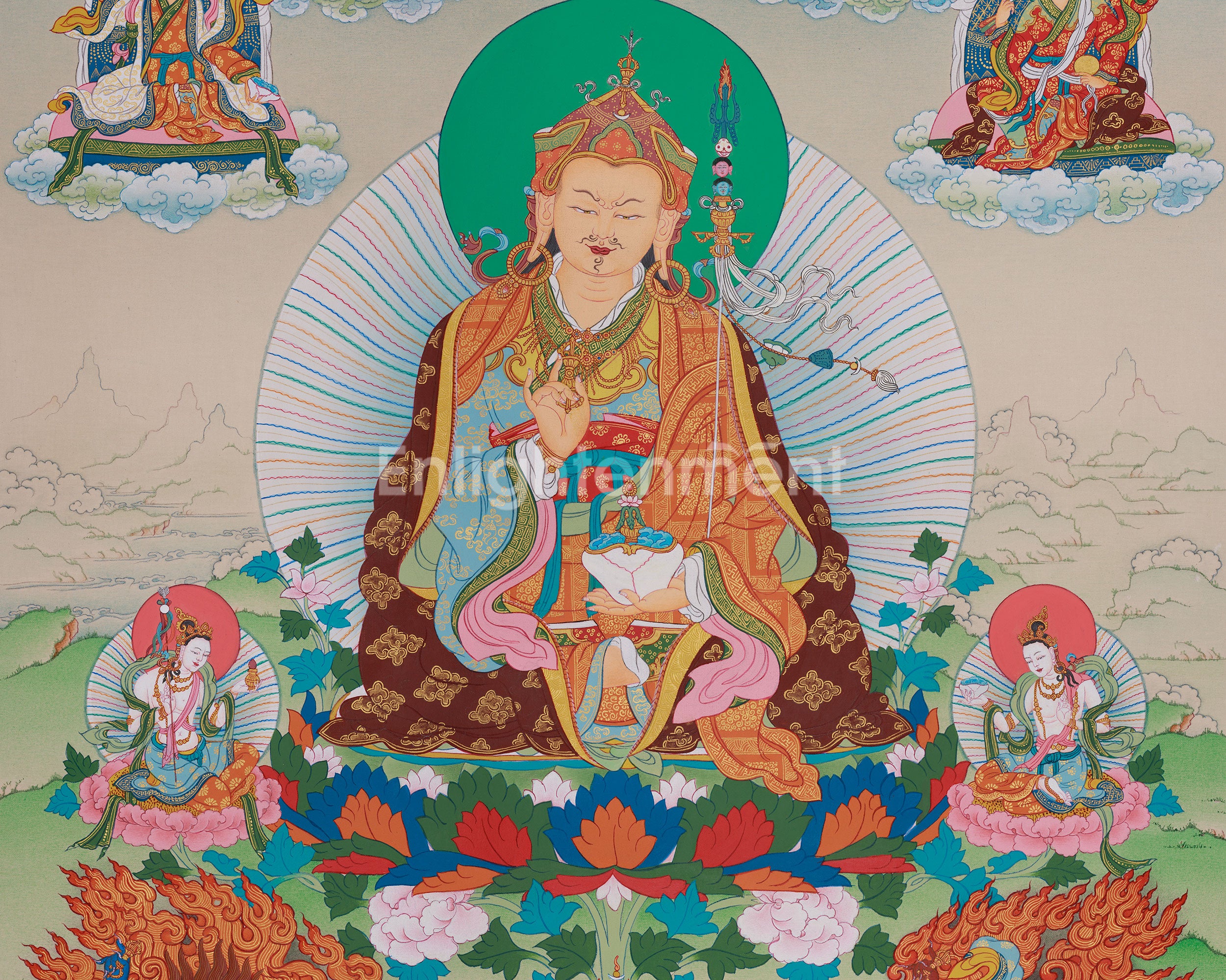 Guru Padmasambhava Art | Tibetan Buddhist Thangka Painting for Vajrayana Altar