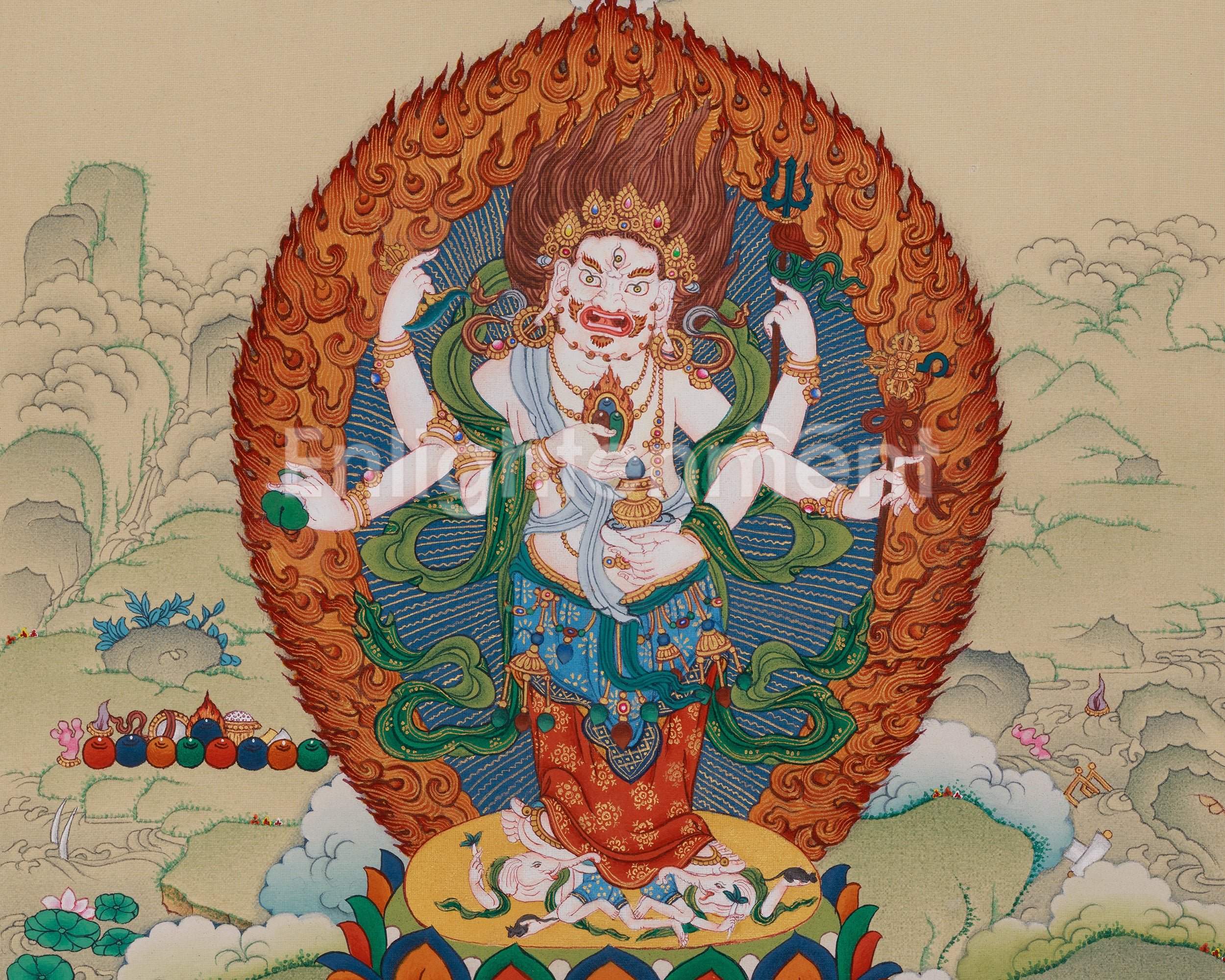White Mahakala with Vajradharma Thangka | Representing Guardian Deities