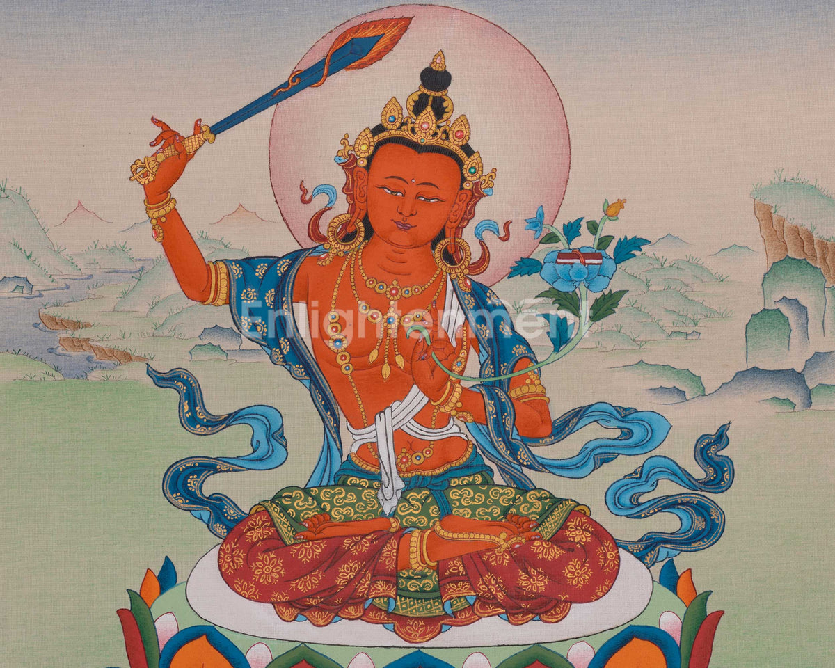 Manjushri Buddhist Deity Thangka | Sacred Embodiment of Insight, Knowledge and Clarity