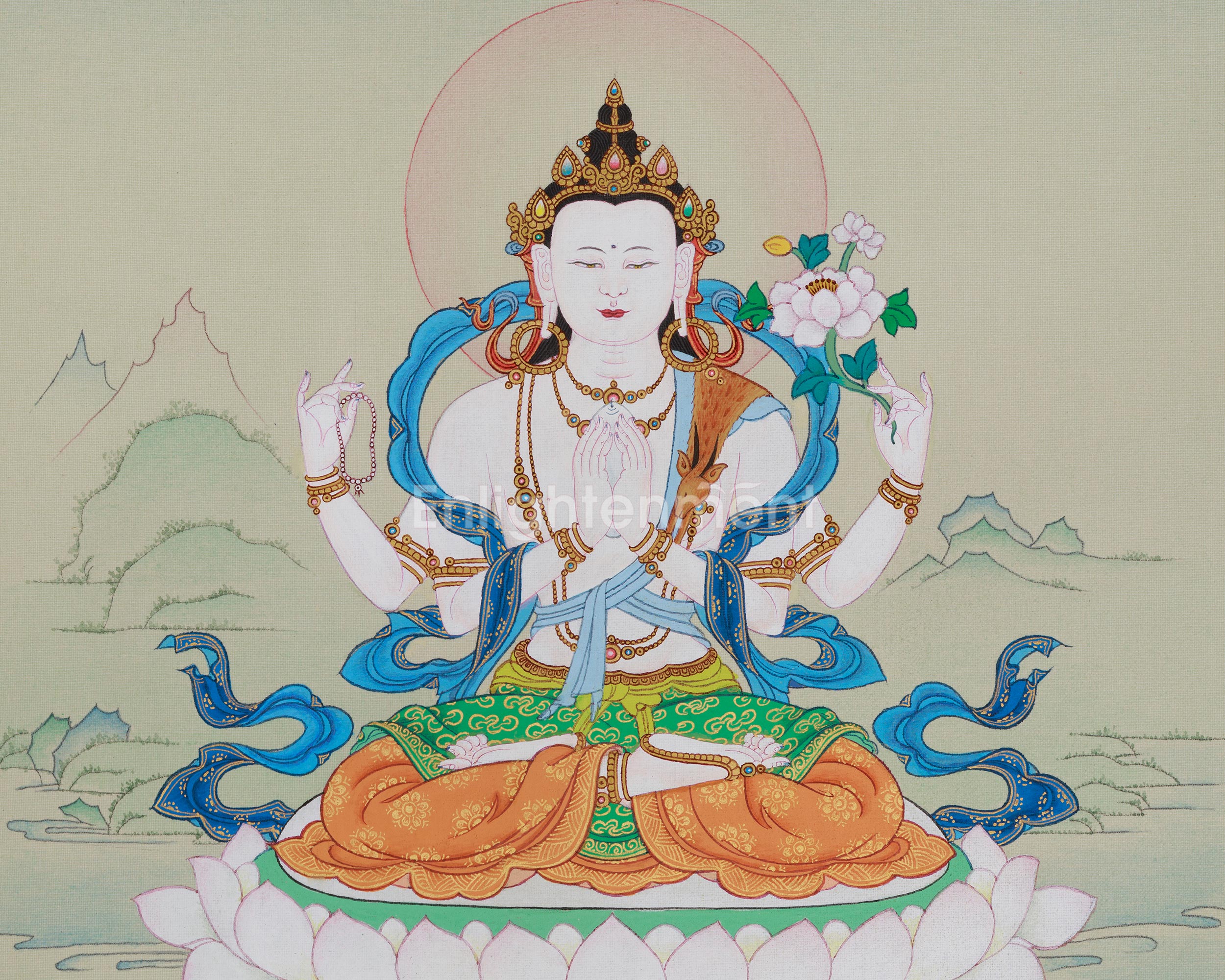 Chenrezig Bodhisattva of Compassion Thangka | A Sacred Thangka of Love, Peace, and Healing