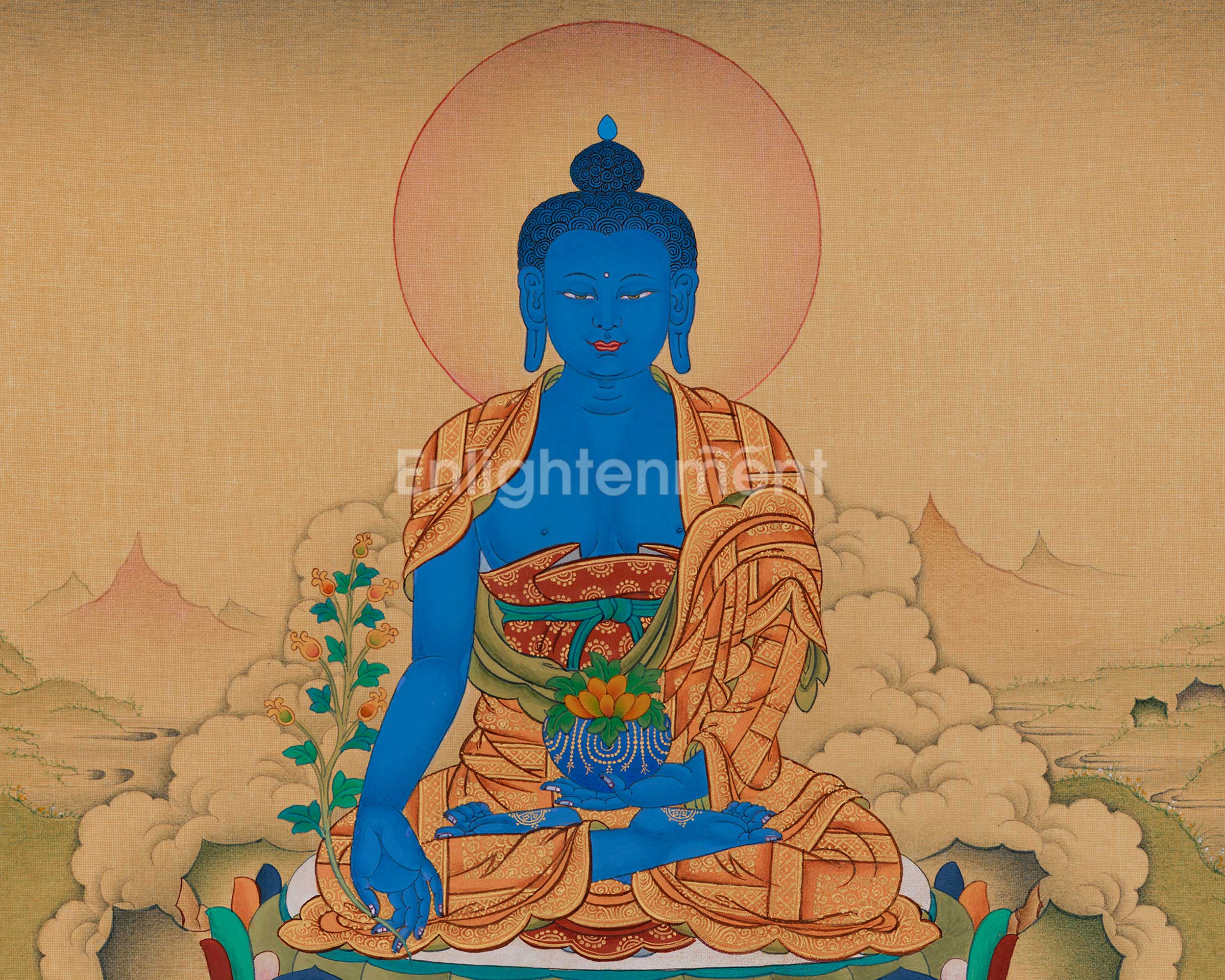 Tibetan Medicine Buddha Thangka | Buddha of Healing and Protection | LHASA Stone Hues