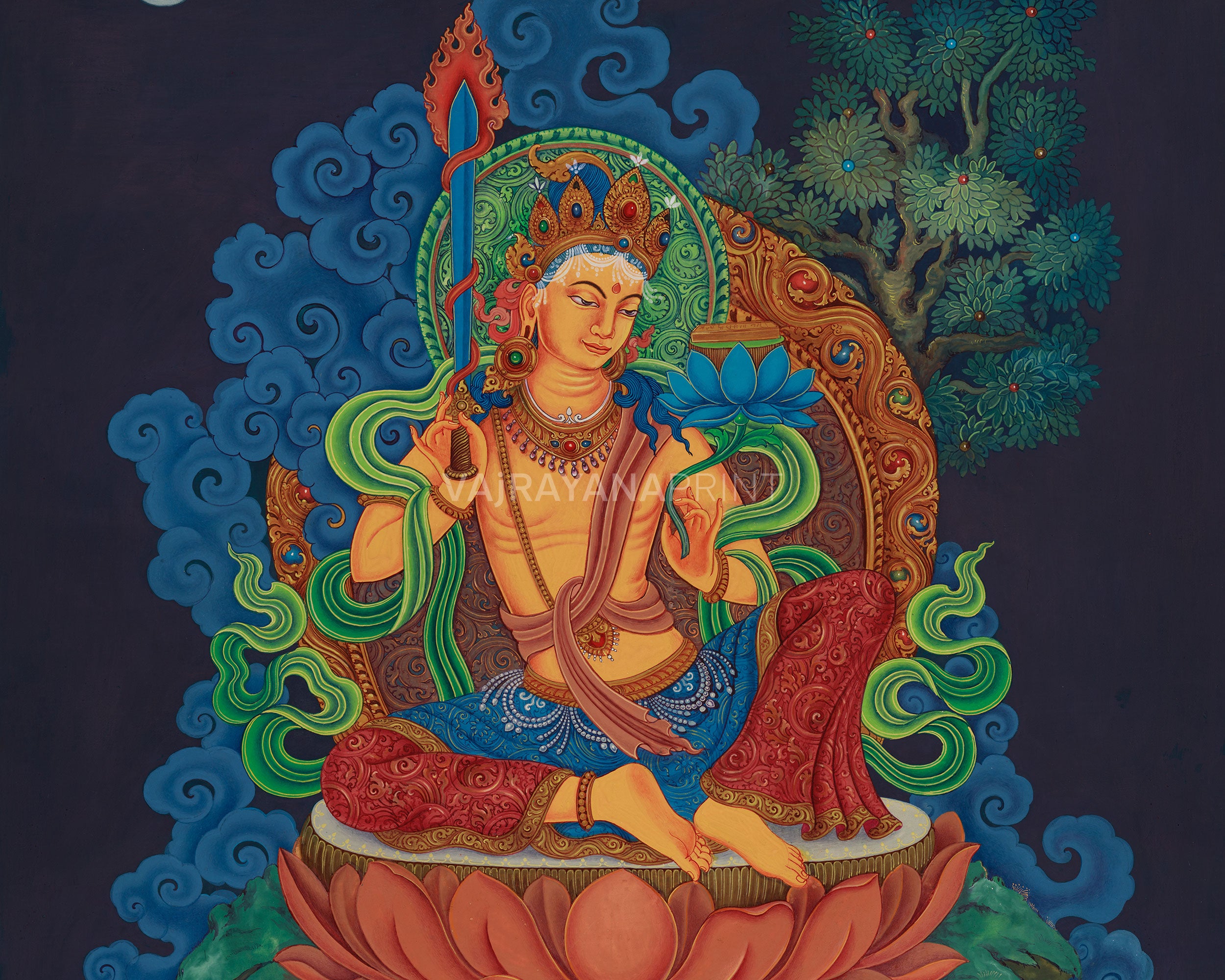 Canvas Print of Manjushri Bodhisattva | Sacred Wisdom Deity Art