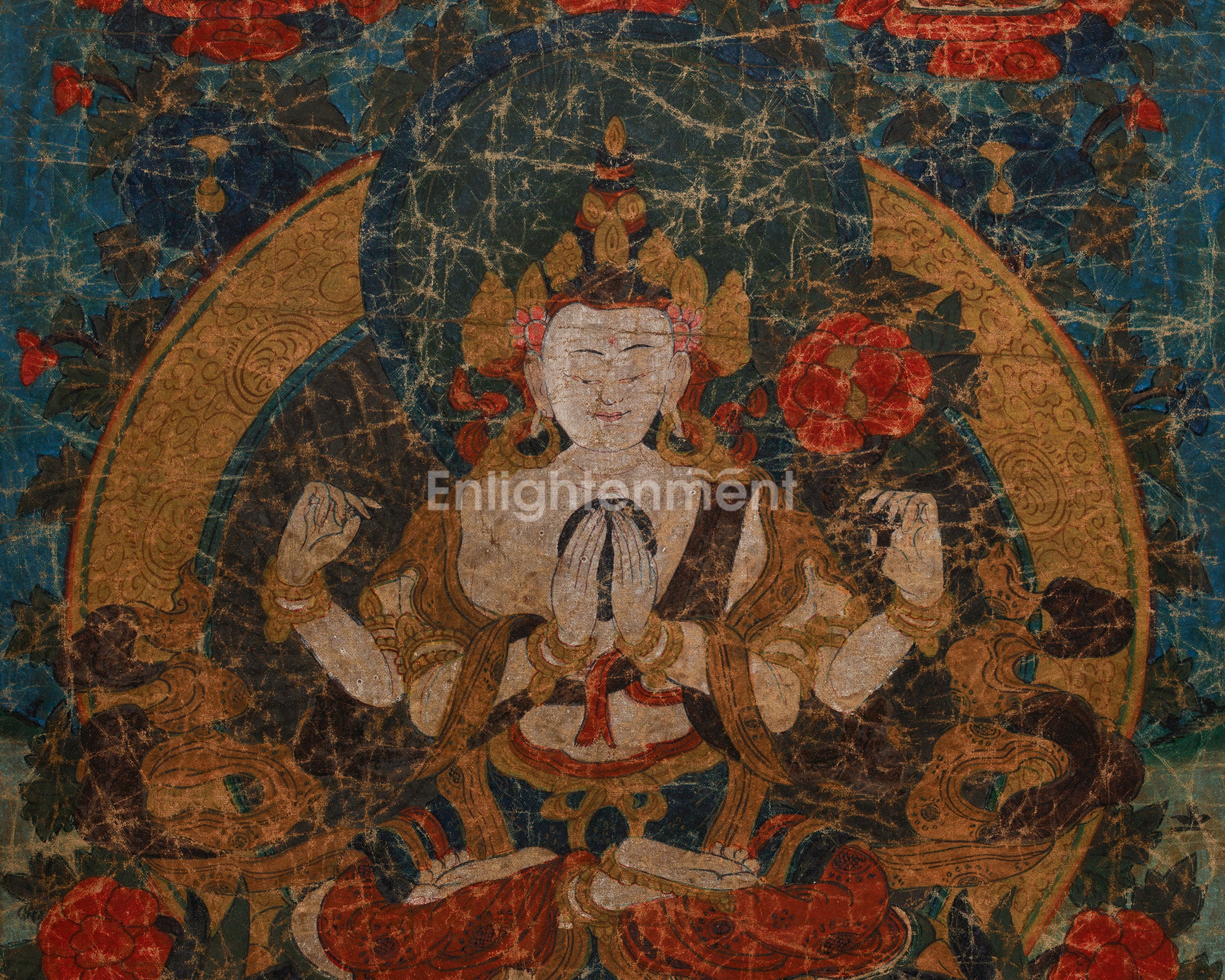Vintage Avalokiteshvara Artwork | Thangka of Compassion & Enlightenment