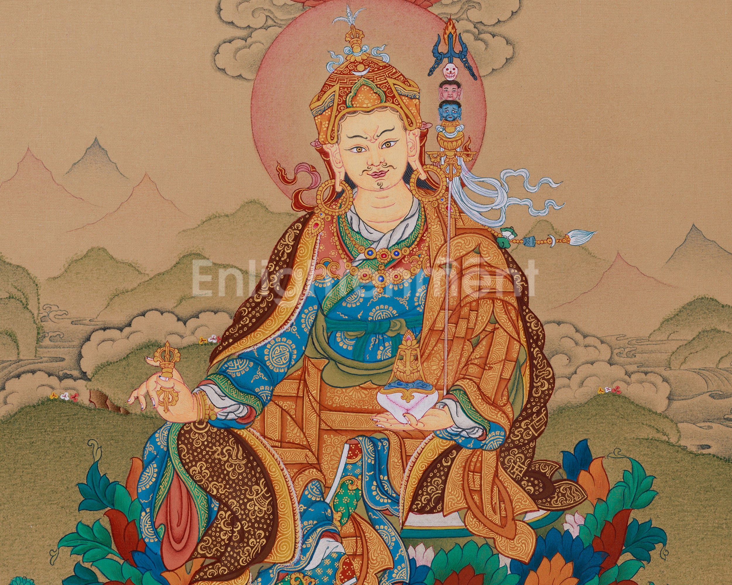 Buddhist Master, Guru Padmasambhava Painting | Featuring Amitabha Buddha