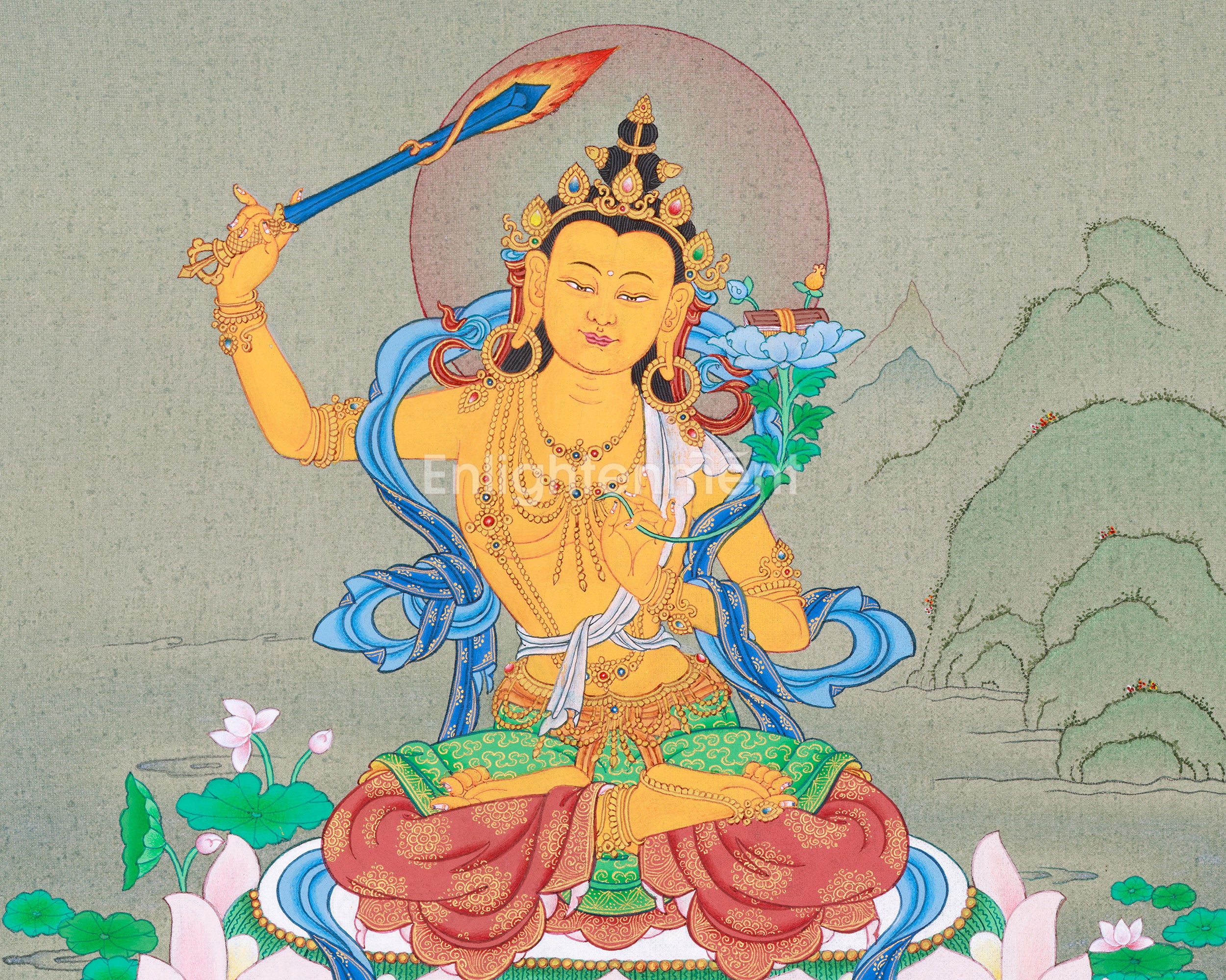 Manjushri Bodhisattva | Small Thangka of Wisdom