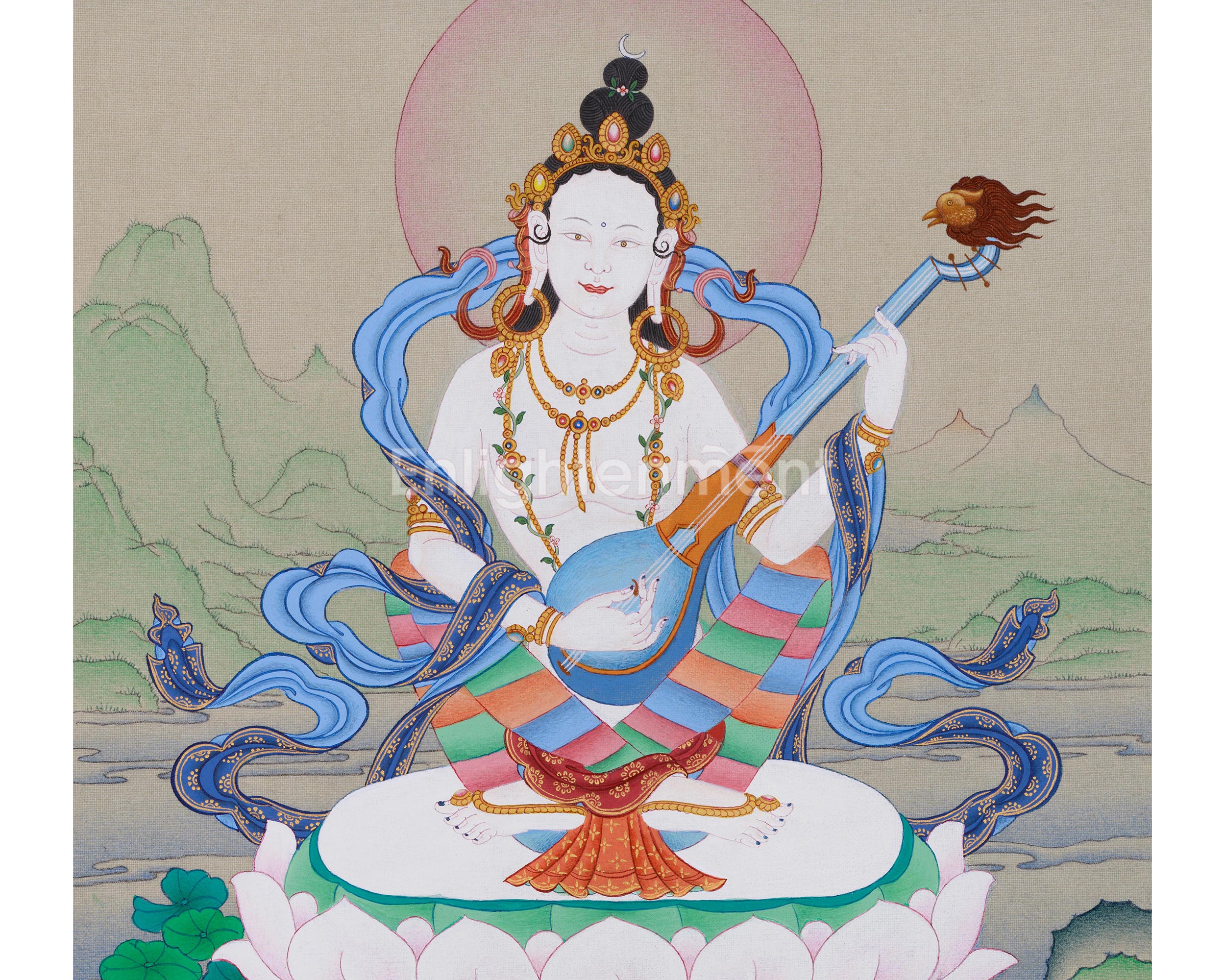 Devi Saraswati Thangka | A Sacred Representation of the Goddess of Wisdom and Creativity