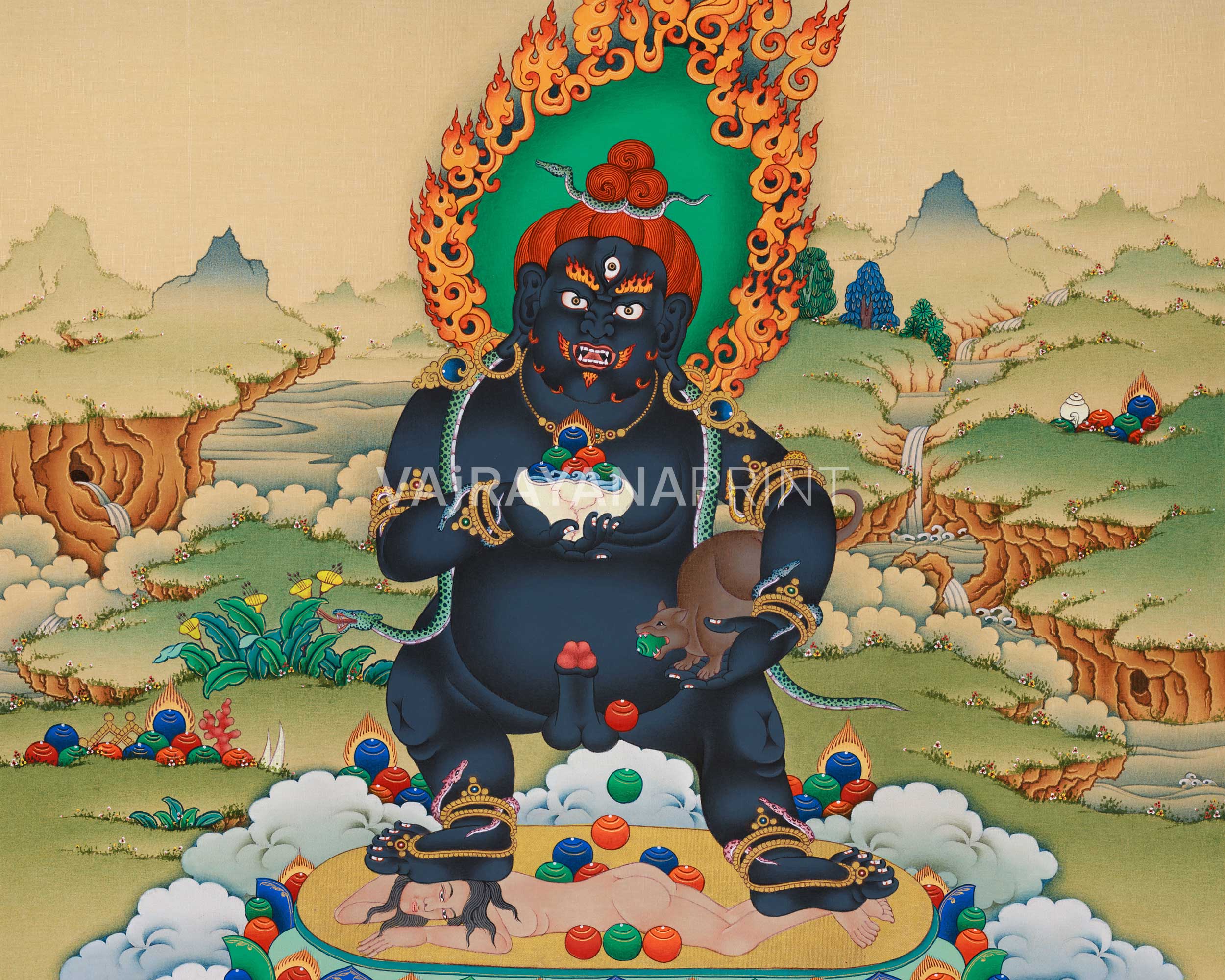 Traditional Black Dzambhala Canvas Print | High Quality Giclee Artwork | Wall Decoration