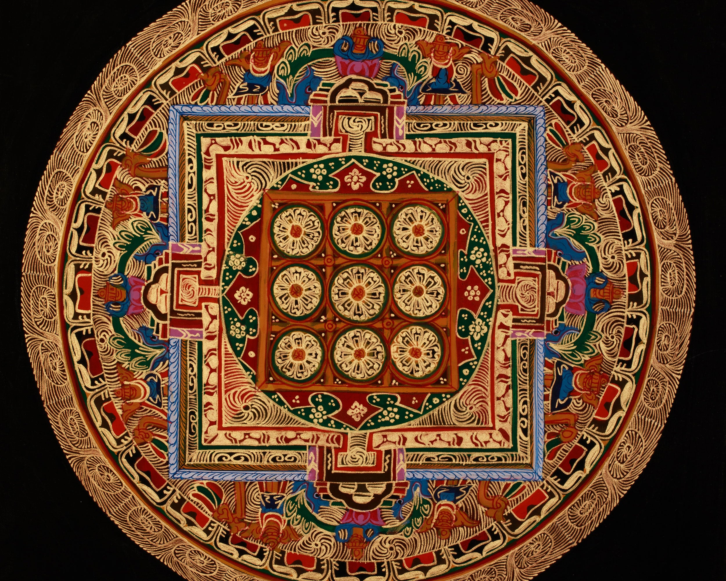 Original Hand-Painted Round Mandala Thangka | Traditional Buddhist Artwork