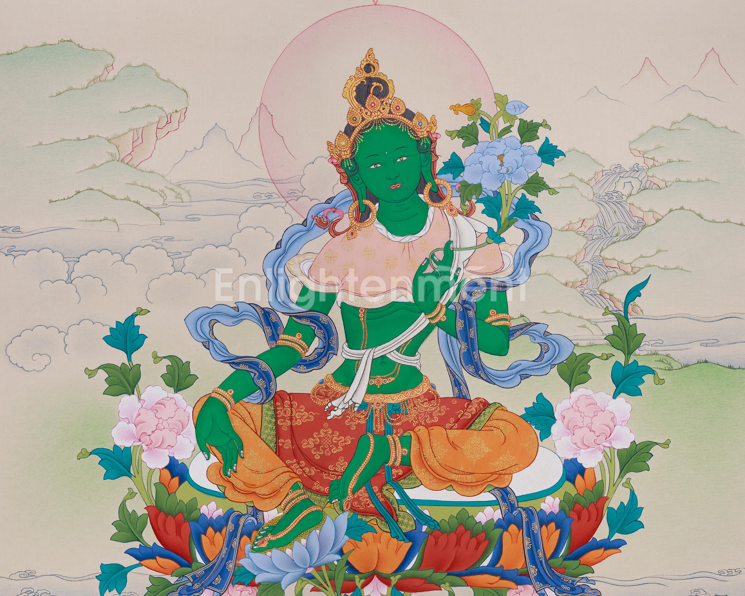 Hand-Painted Green Tara Protection Deity Thangka | Mother of Liberation