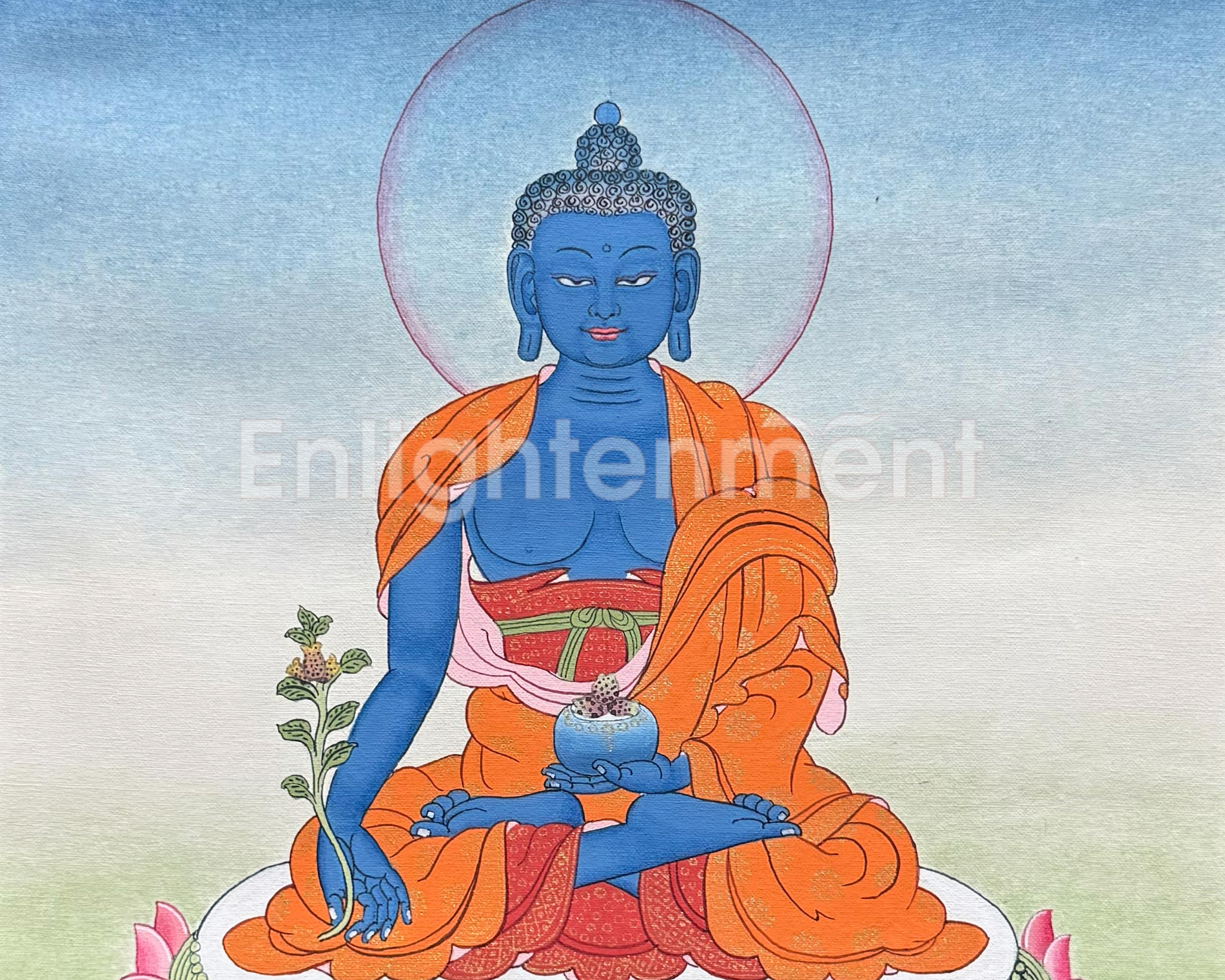 Medicine Buddha Meditation Thangka With Brocade | Bhaisajyaguru Art