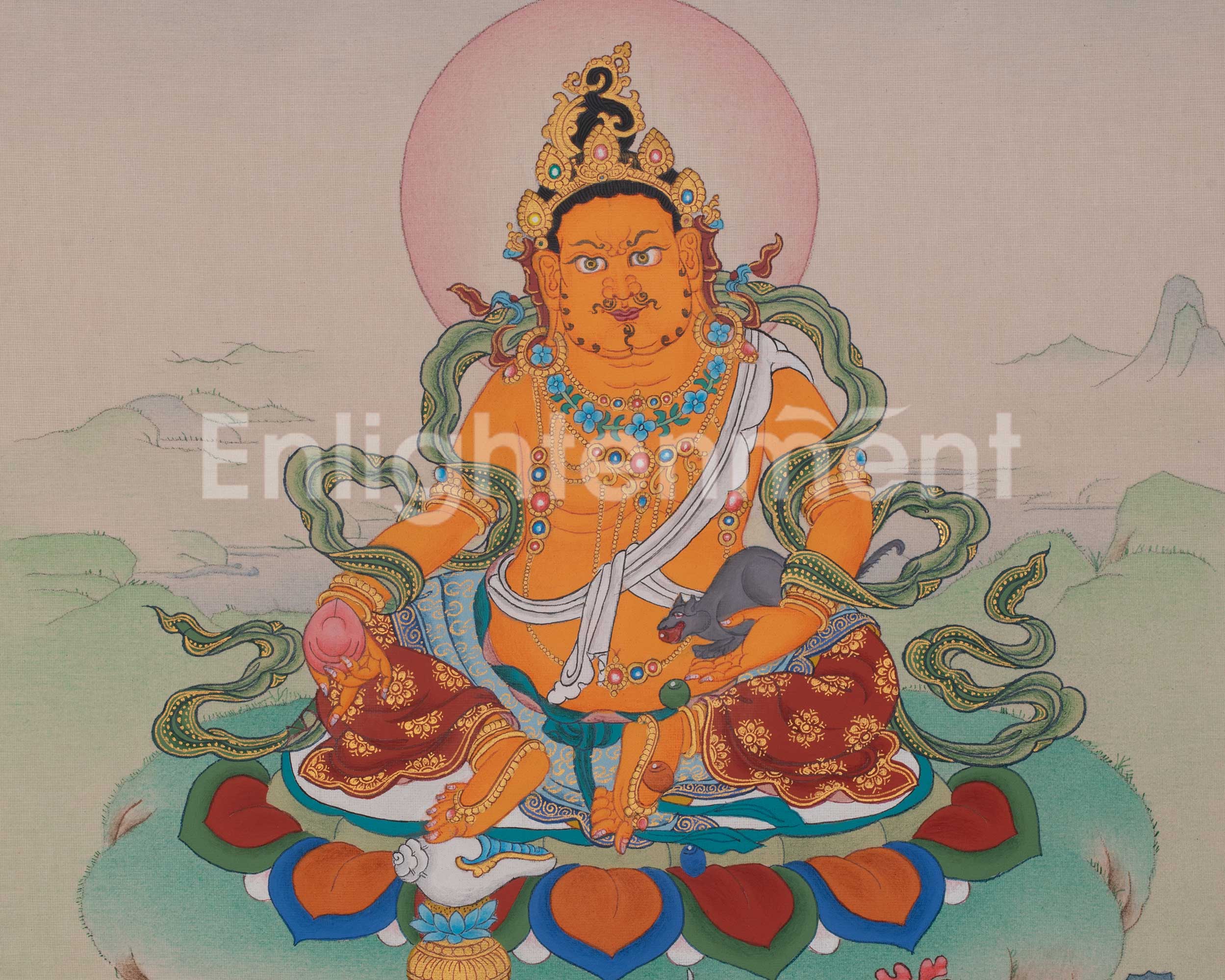Dzambhala Wealth Deity Artwork | Tibetan Buddhist Painting for Prosperity and Abundance