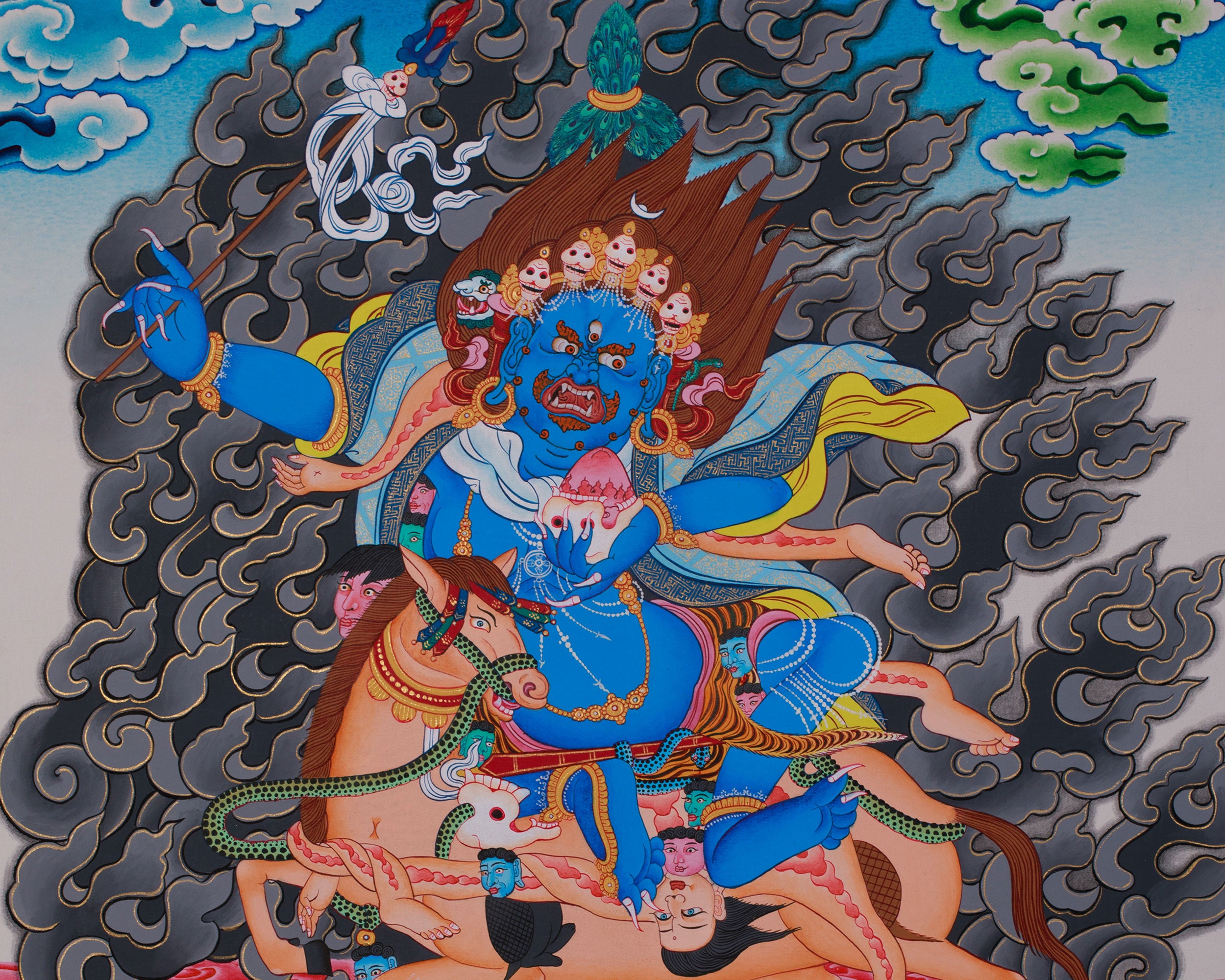 Hand-Painted Goddess Palden Lhamo Thangka | Wrathful Dharma Protector Deity