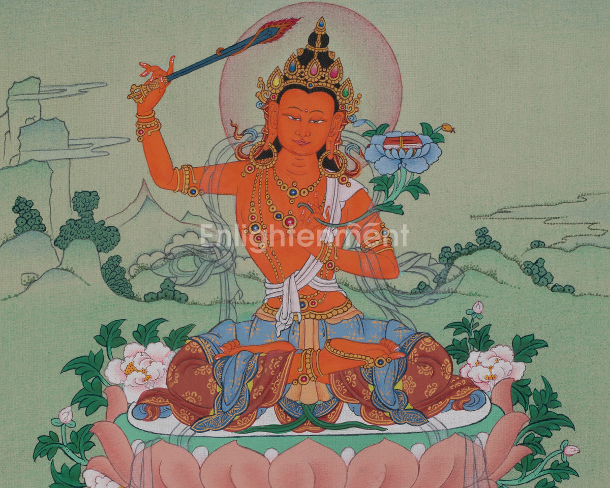 Manjushri Bodhisattva Deity Artwork | Sword Of Wisdom | Sacred Art of Insight and Enlightened Knowledge
