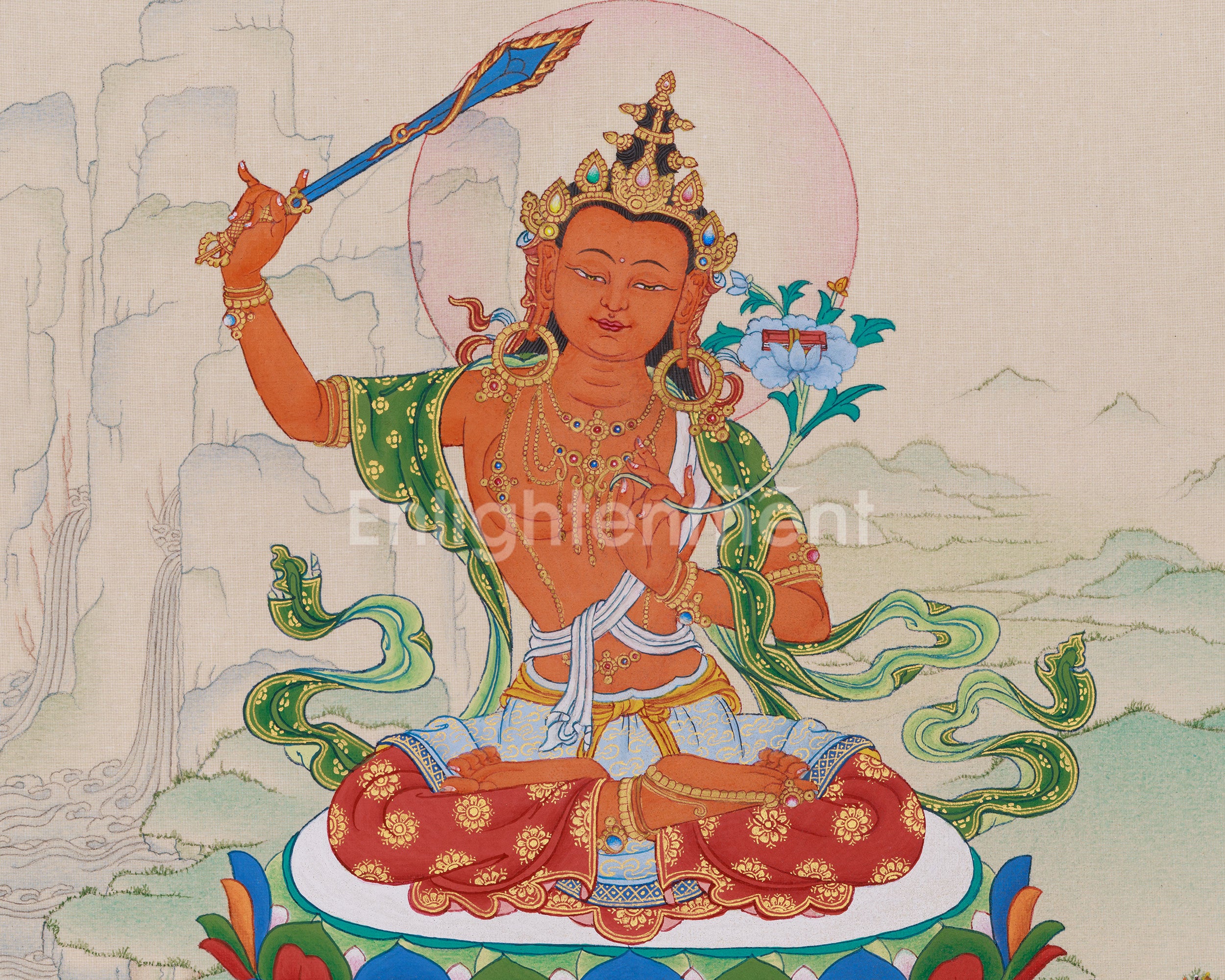 Divine Manjushri Buddha Artwork | Embodiment of Wisdom and Clarity