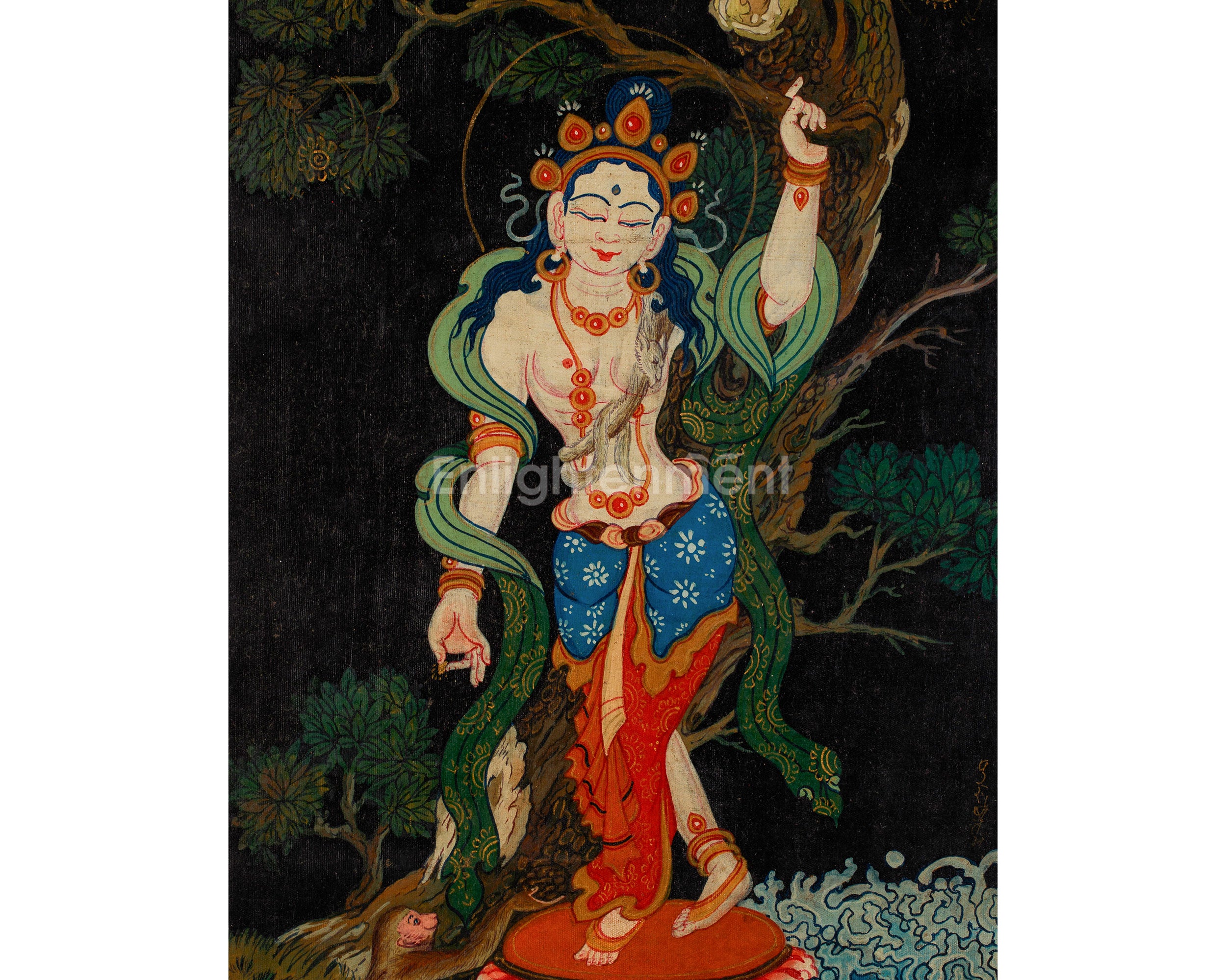 Vintage Standing Chenrezig Painting | Bodhisattva of Compassion
