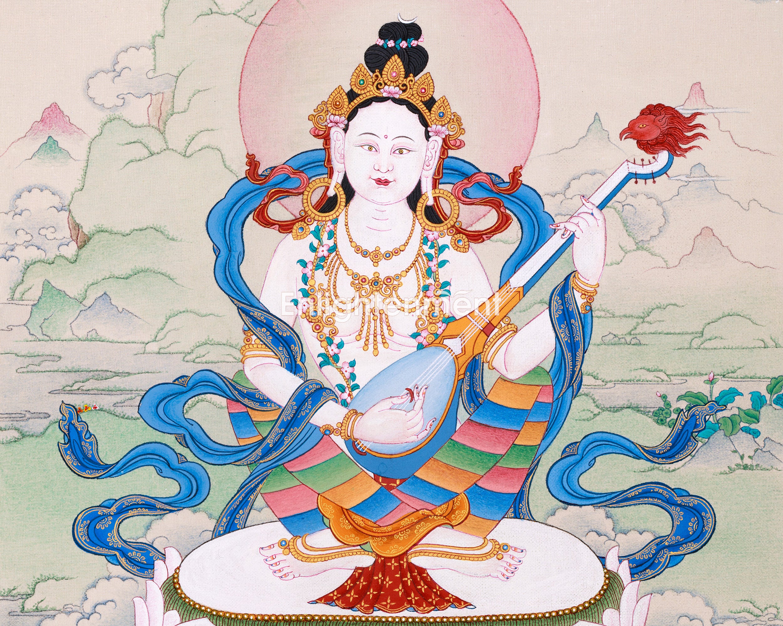 Saraswati Divine Grace Thangka | Hand-painted Goddess Art