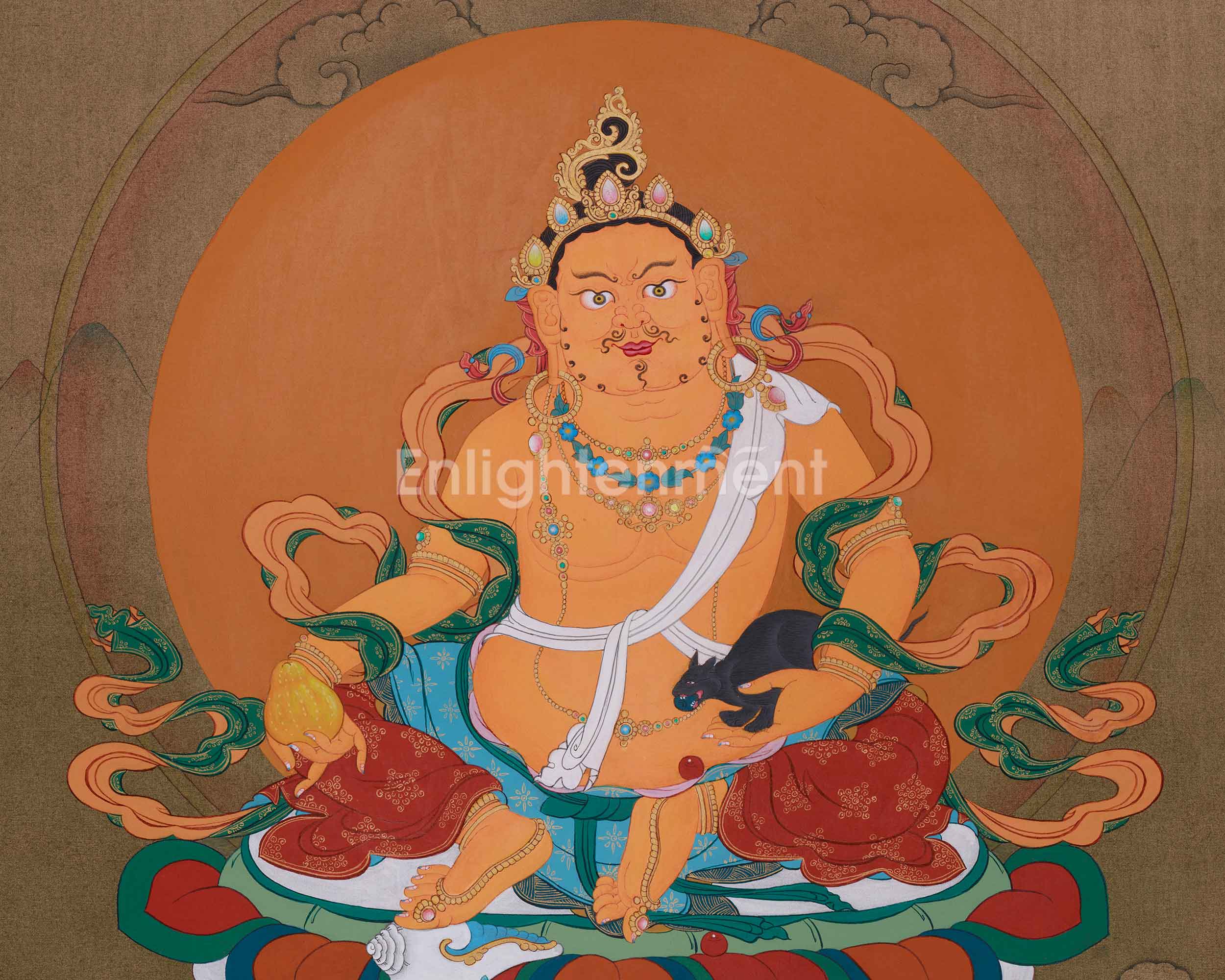 Tibetan Wealth Buddha, Dzambhala Thangka | Buddha of Abundance and Good Fortune