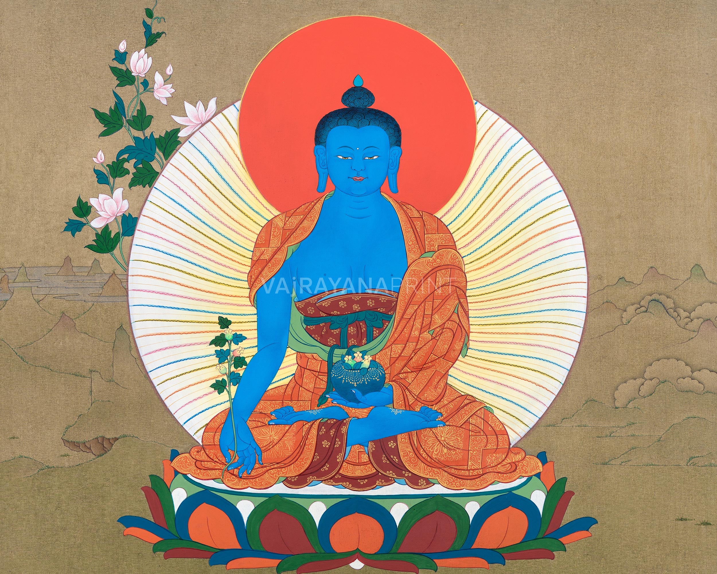 Buddha Medicine Thangka Print | Bhaisajyaguru Artwork