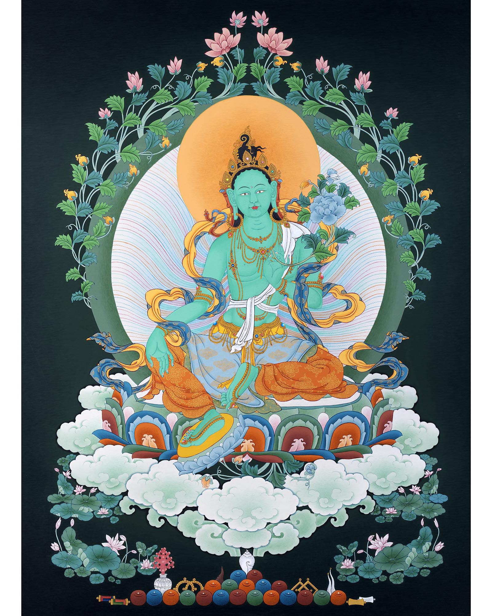Green Tara Art | Female Buddha Thangka | Bodhisattva