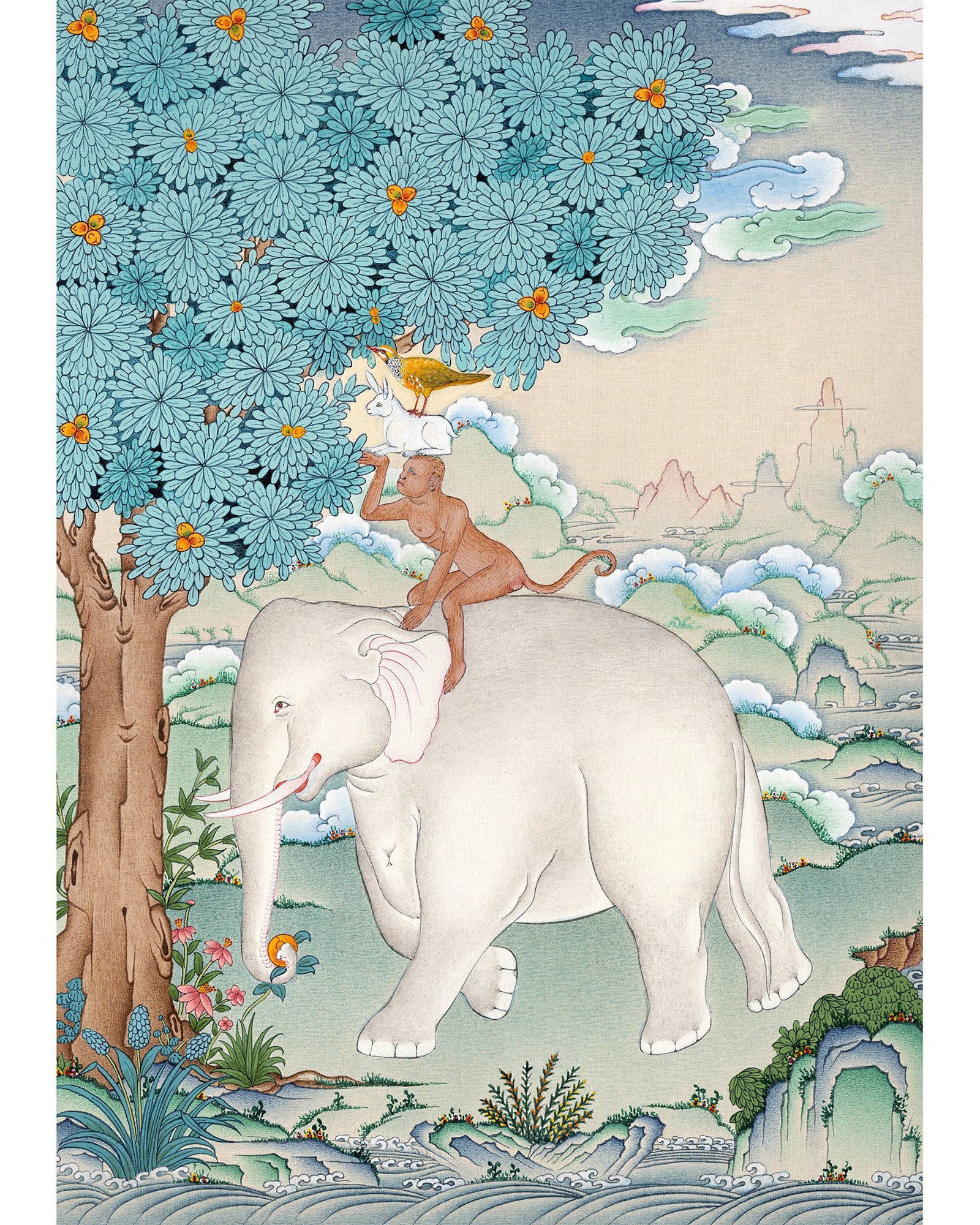 The Four Harmonious Friends | Honoring the Age | Tibetan Thangka