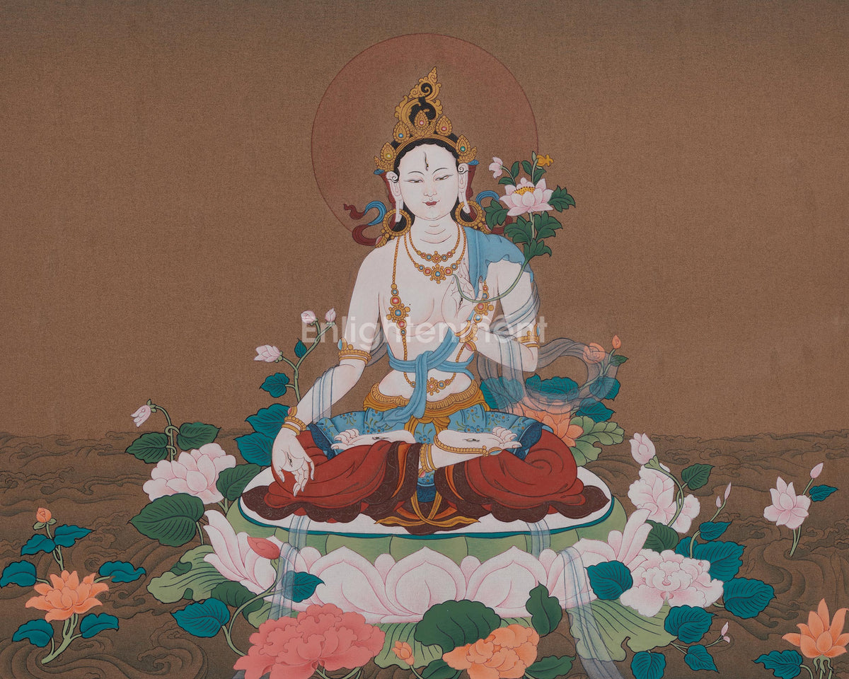 Tibetan Sita Tara Thangka | White Tara Compassion and Healing Artwork