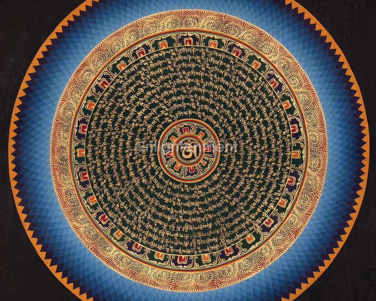 Mantra Mandala Spiritual Thangka | Sacred Mantras and Meditation Altar