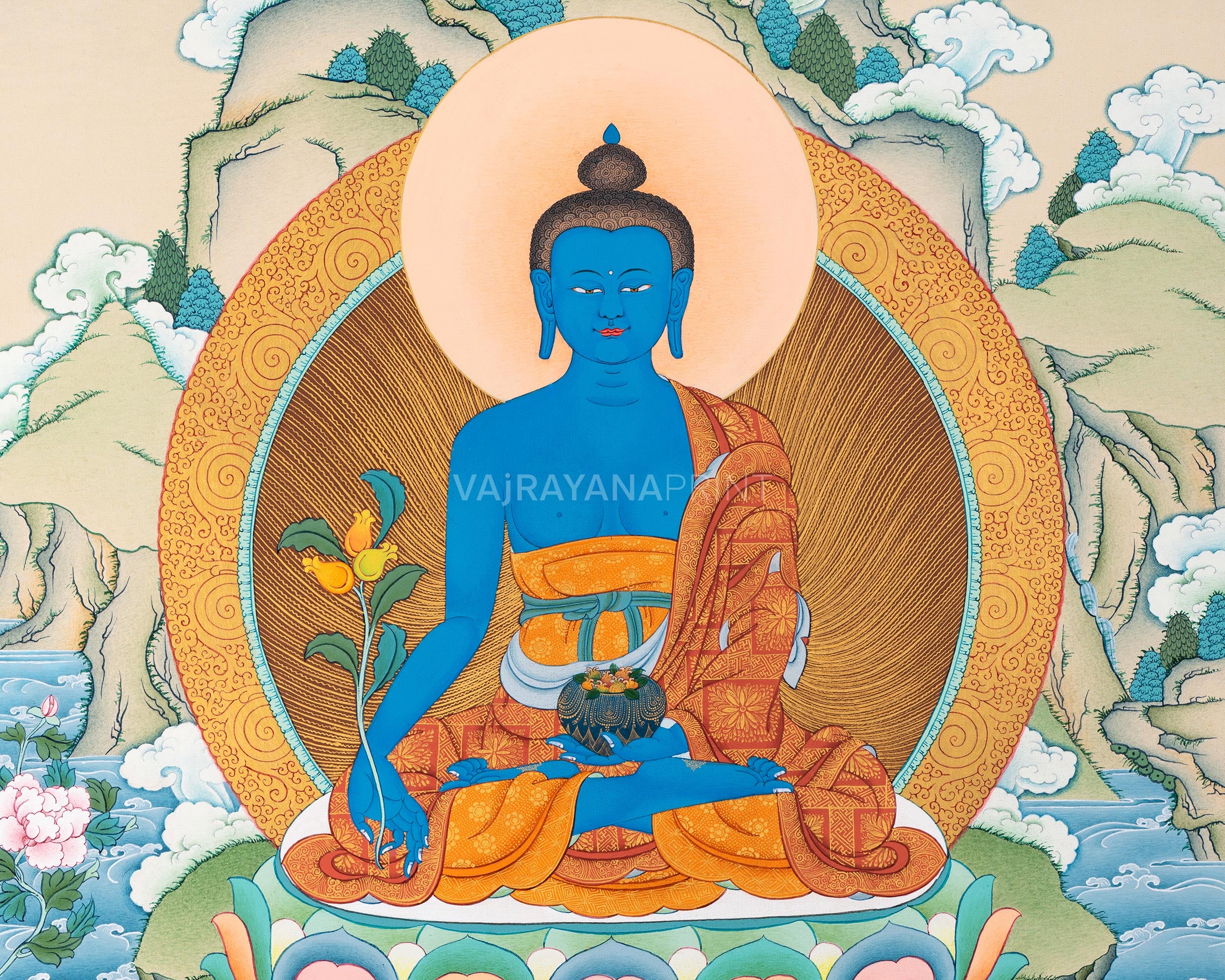 Medicine Buddha Meditation Thangka Print | Bhaisajyaguru Painting