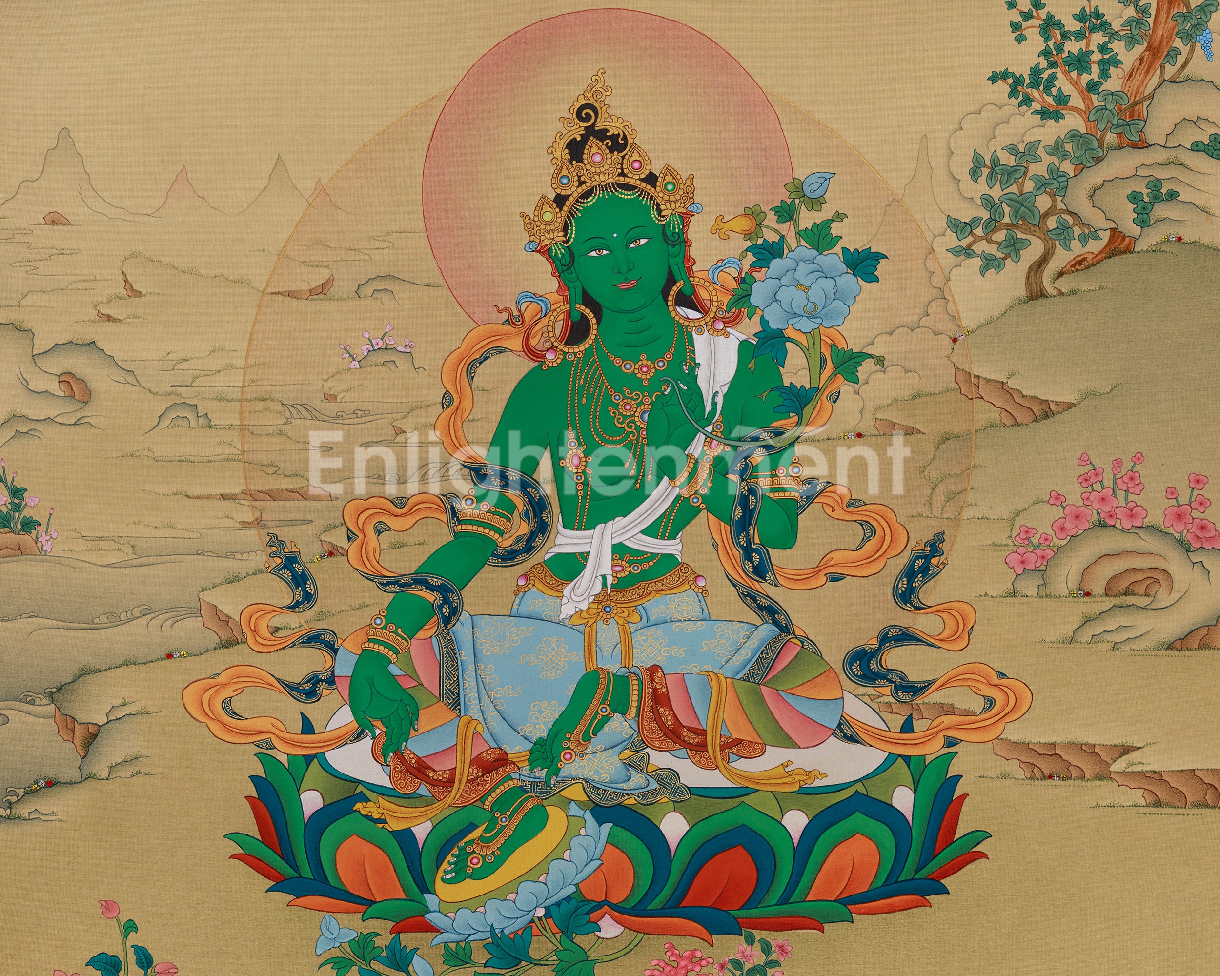 Buddhist deity Green Tara Thangka | Bodhisattva of Compassion and Liberation