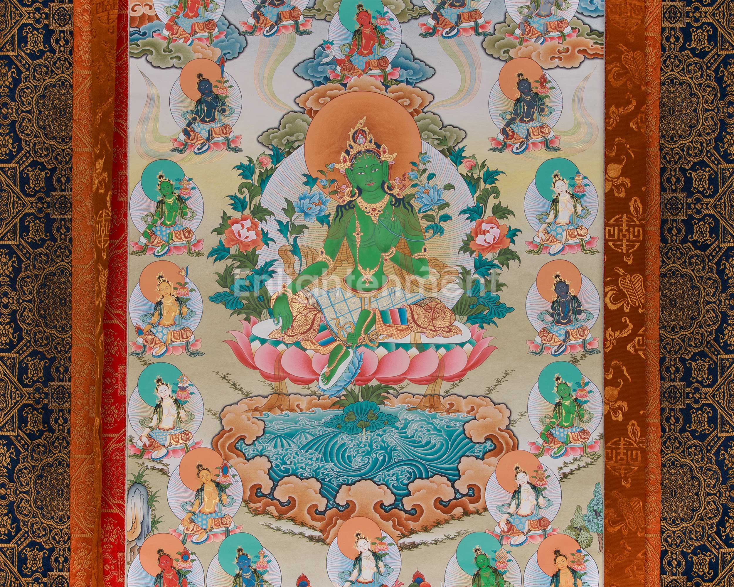 21 Tara Thangka With Beautiful Face and Master Quality Workmanship | Brocade Mounted