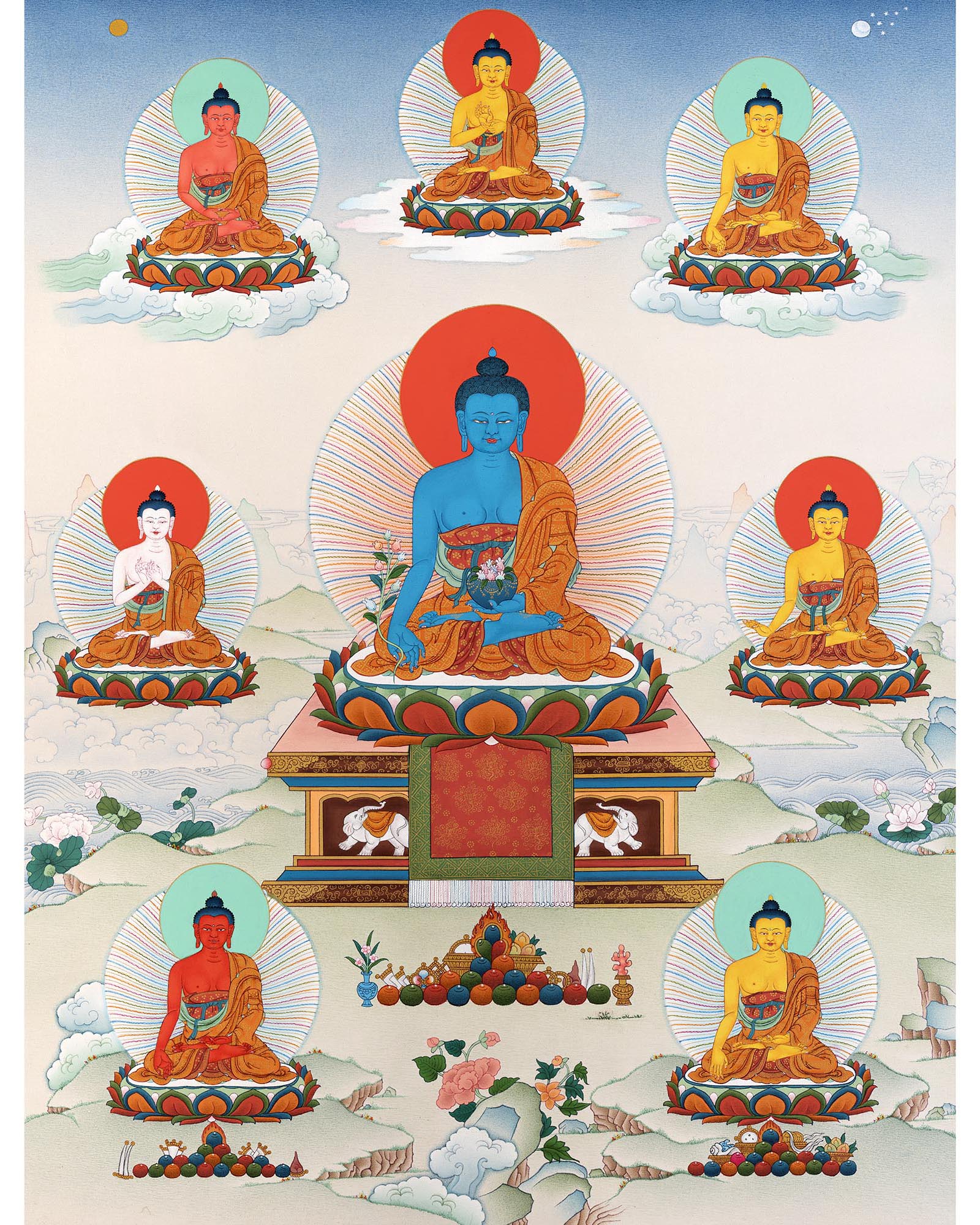 8 Medicine Buddhas | Bhaisajyaguru | Thangka Painting
