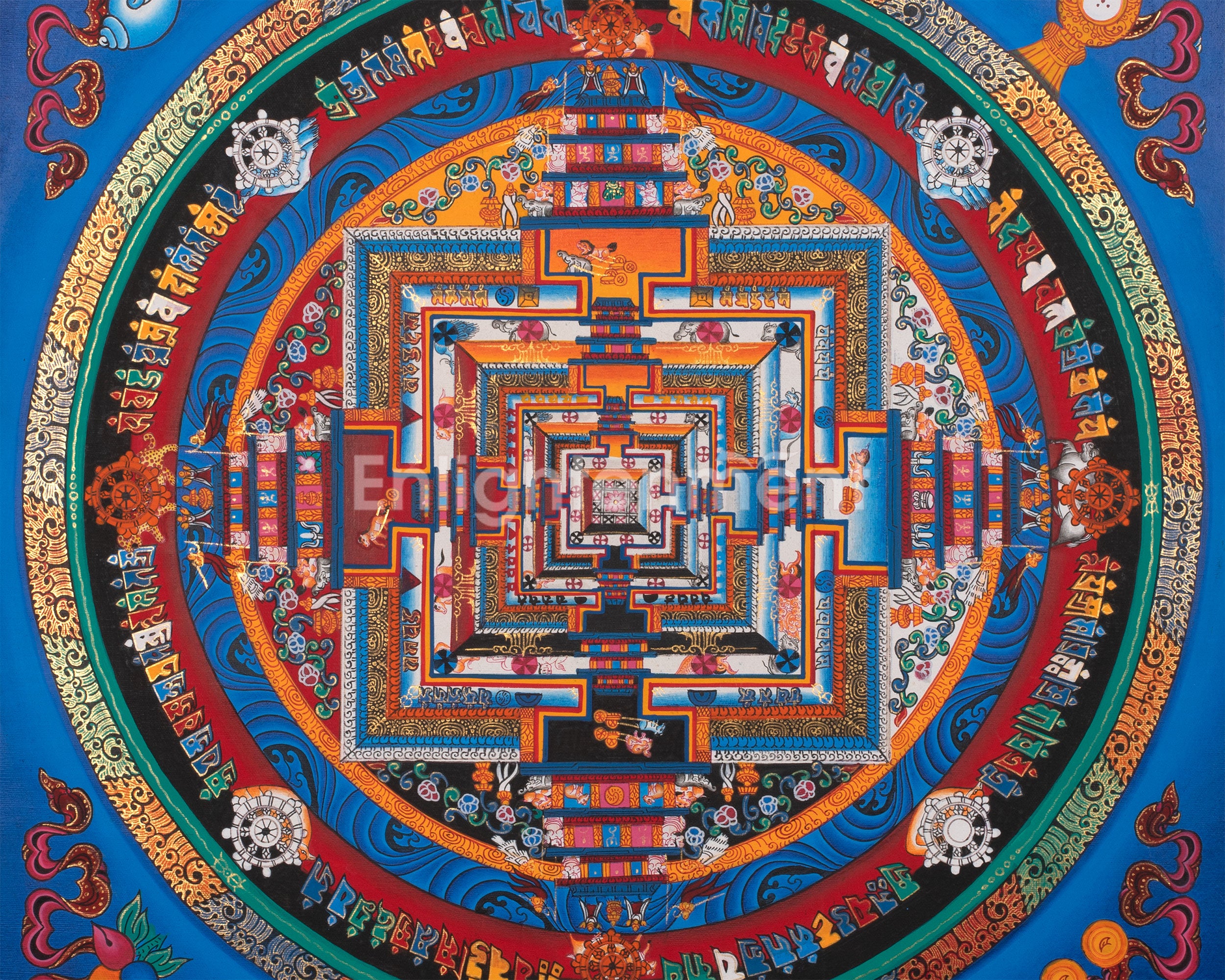 The Eight Spoked Wheel Mandala | Traditional Kalachakra Thangka