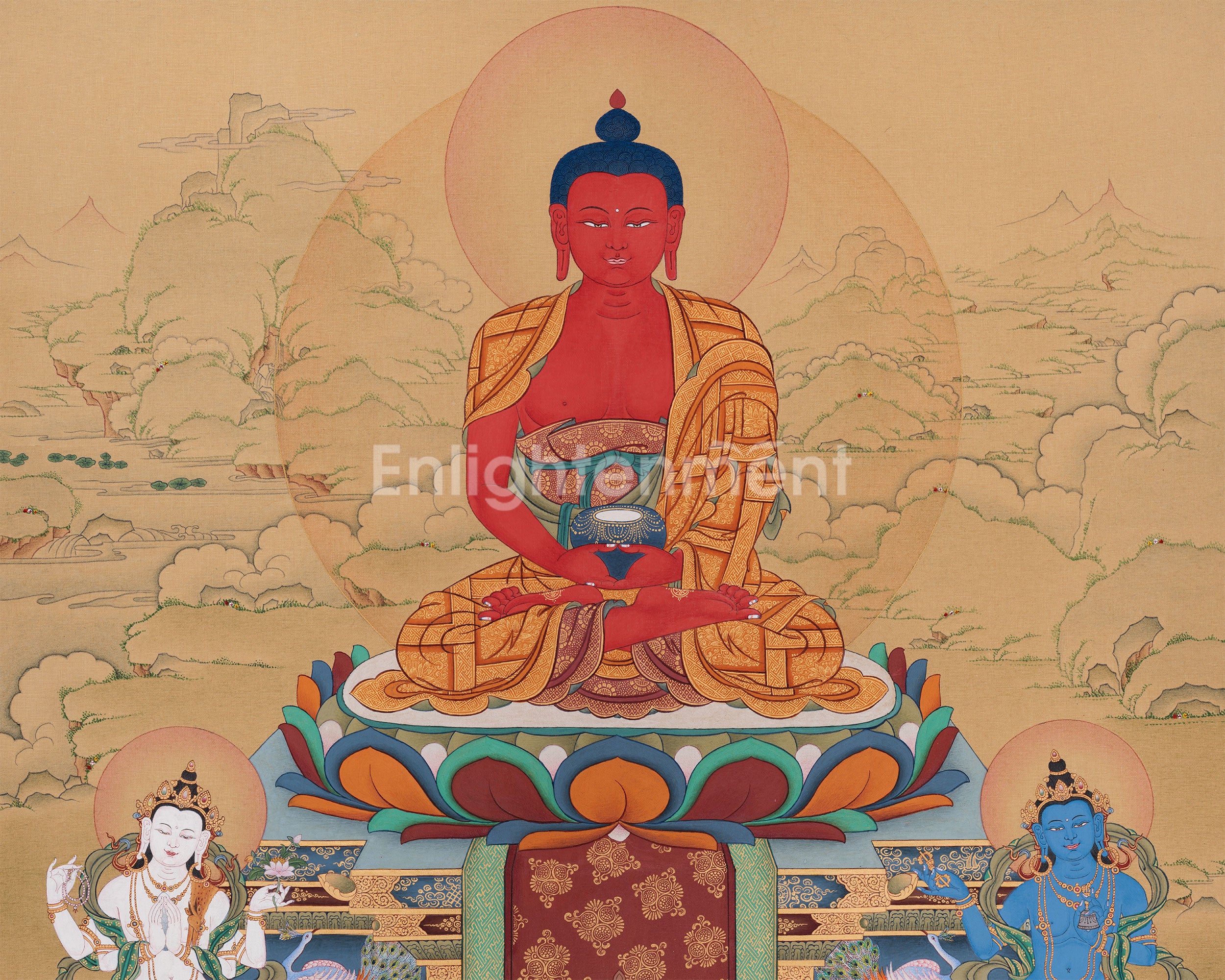 Red Buddha Amitabha Thangka | Deity of Boundless Light and Infinite Compassion