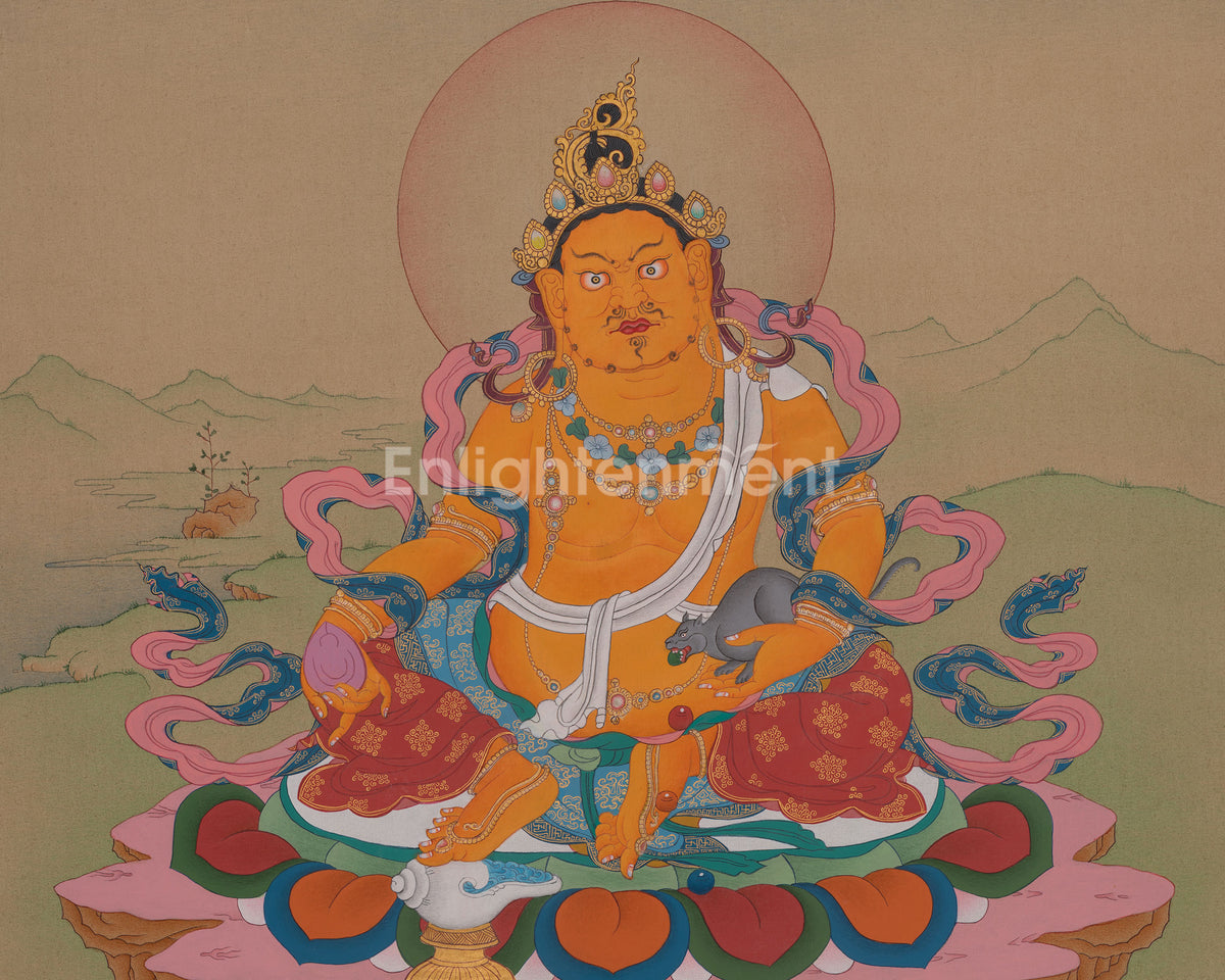 Yellow Dzambhala Sacred Artwork | Wealth Deity | The Prosperity God of Tibetan Buddhism